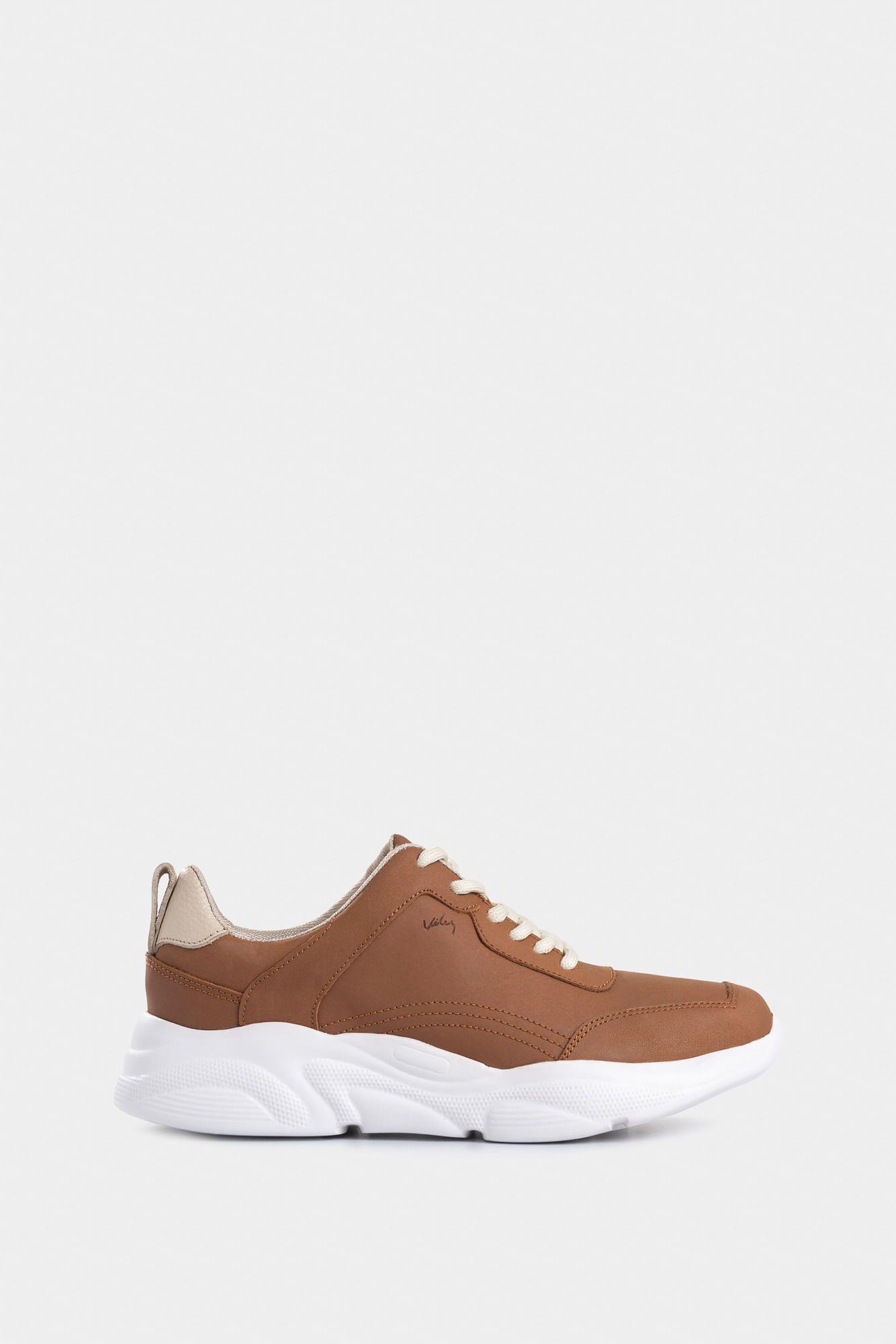 Vélez Zapatillas Mori De Cuero  Mujer Suela Deportiva Miel-0