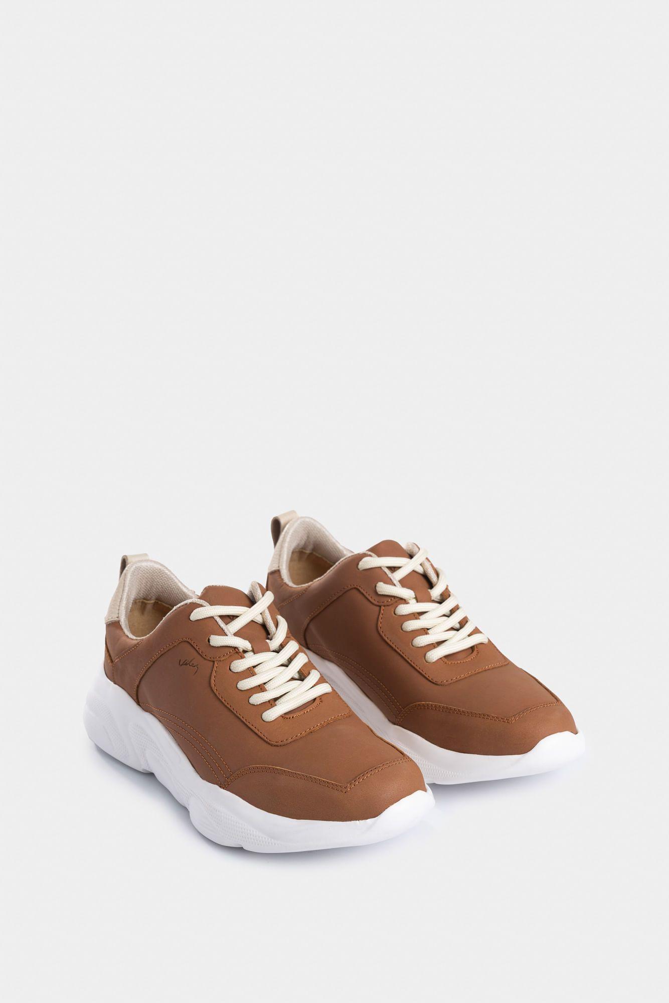 Vélez Zapatillas Mori De Cuero  Mujer Suela Deportiva Miel-1