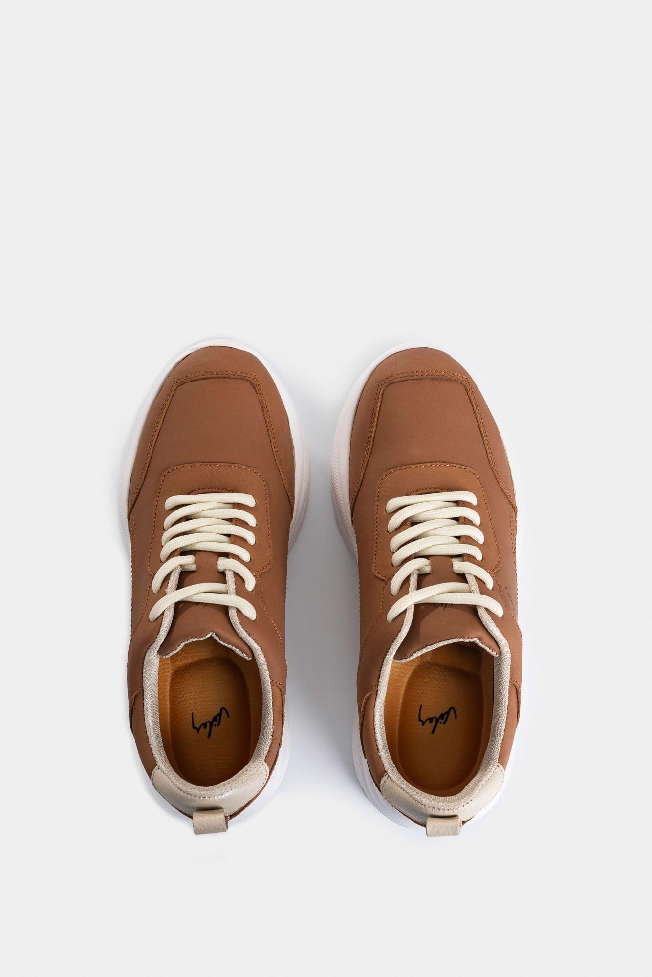 Vélez Zapatillas Mori De Cuero  Mujer Suela Deportiva Miel-3