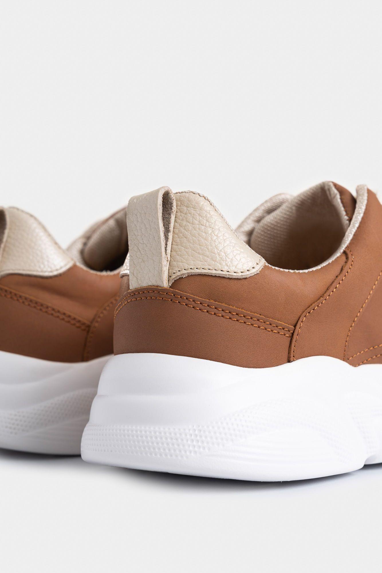 Vélez Zapatillas Mori De Cuero  Mujer Suela Deportiva Miel-4