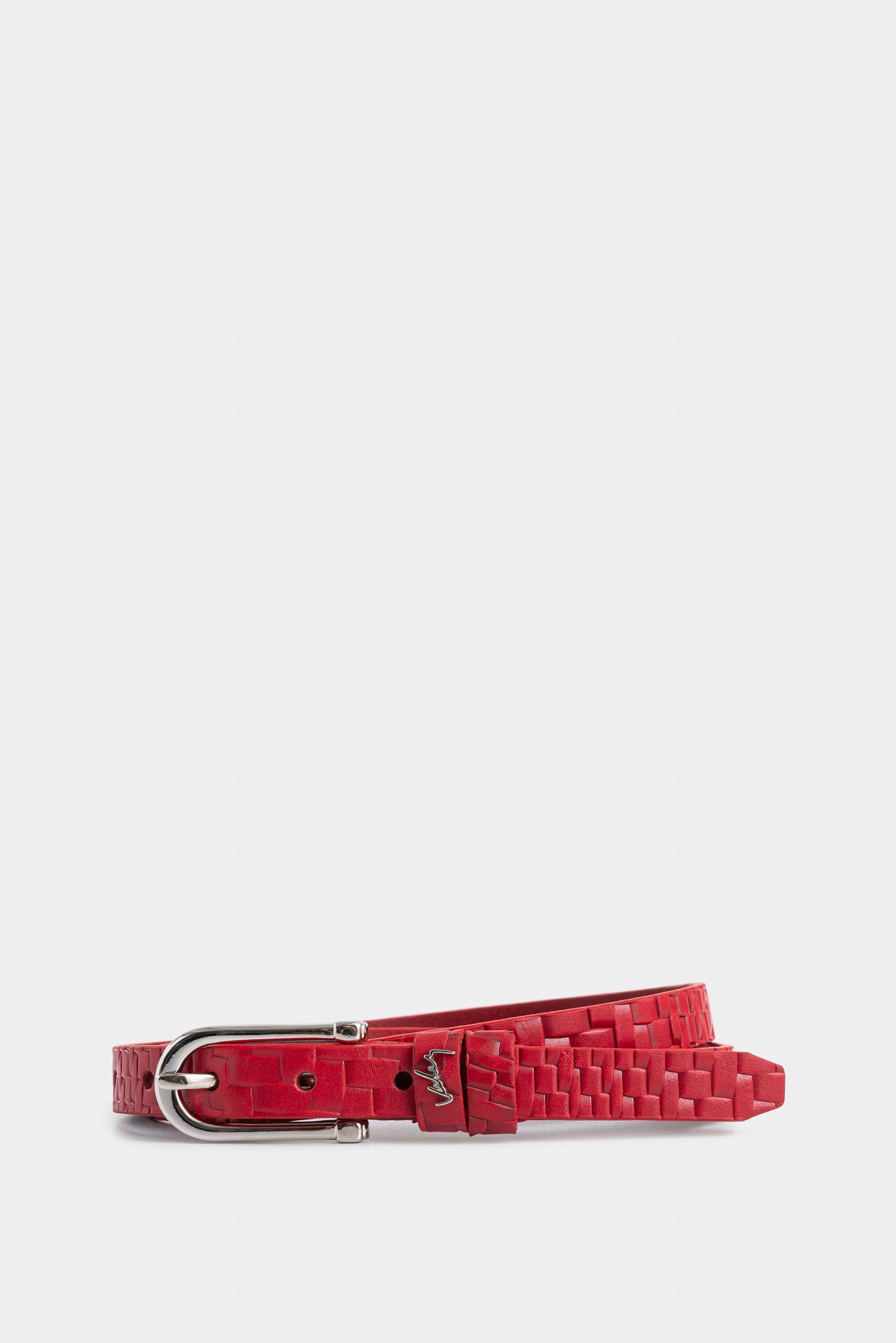 Cinturón unifaz mora de cuero para mujer placa trenza rojo-0
