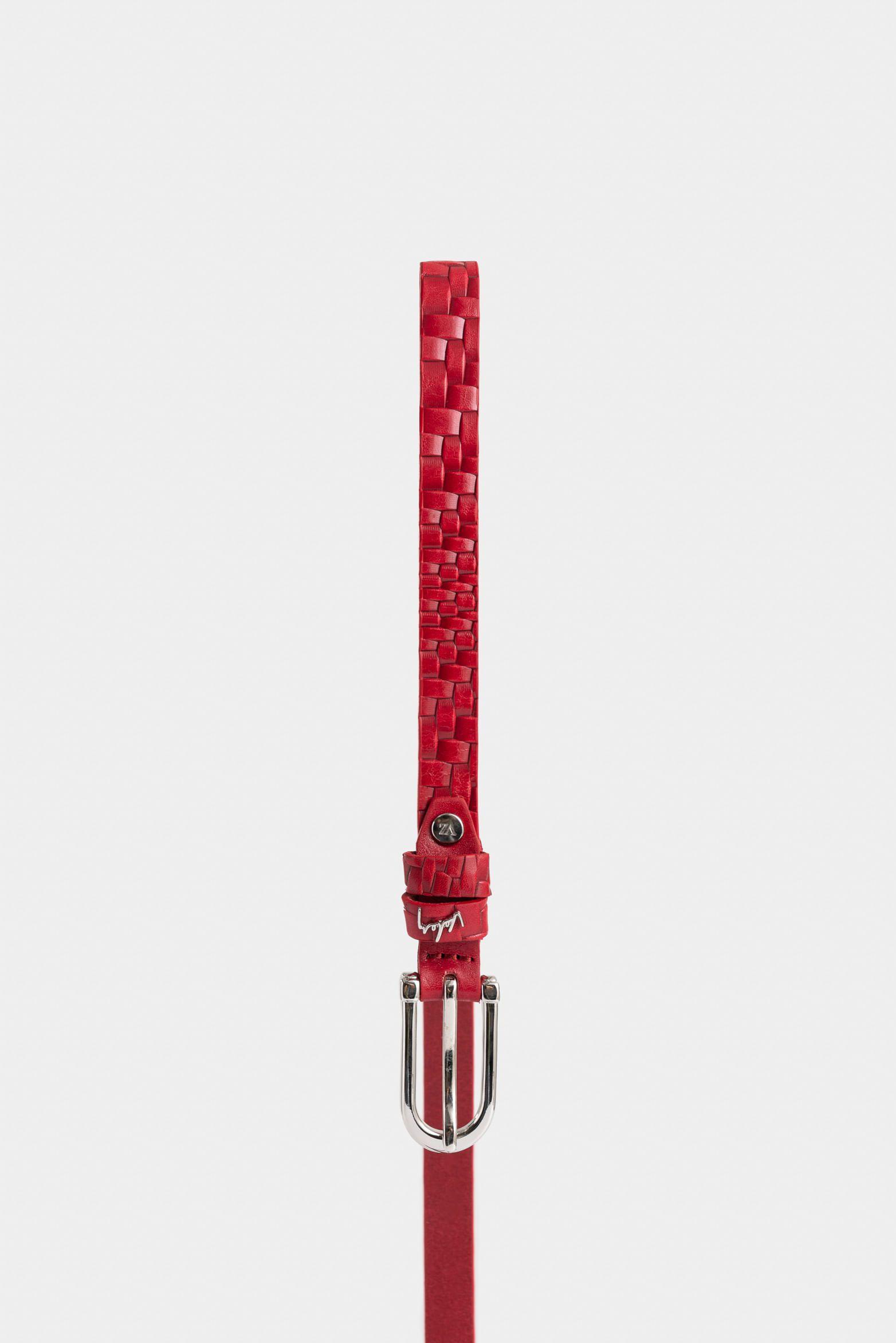Cinturón unifaz mora de cuero para mujer placa trenza rojo-1