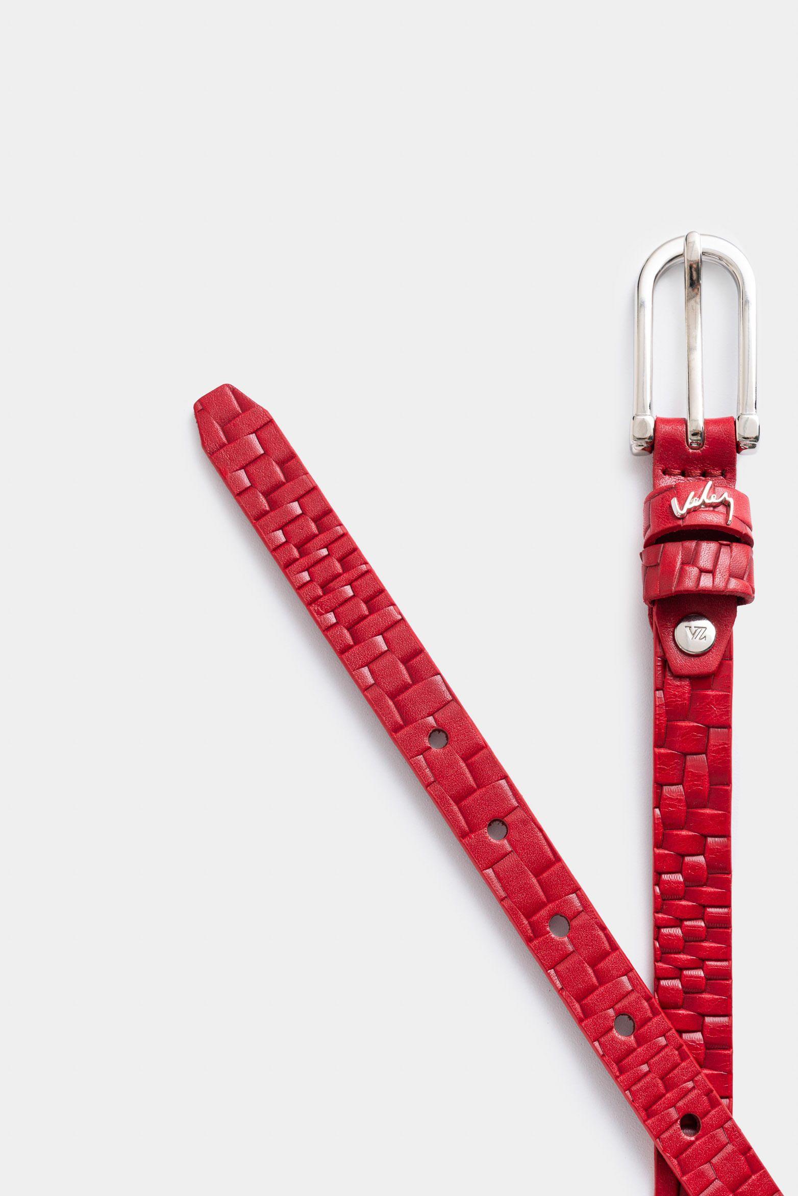 Cinturón unifaz mora de cuero para mujer placa trenza rojo-2