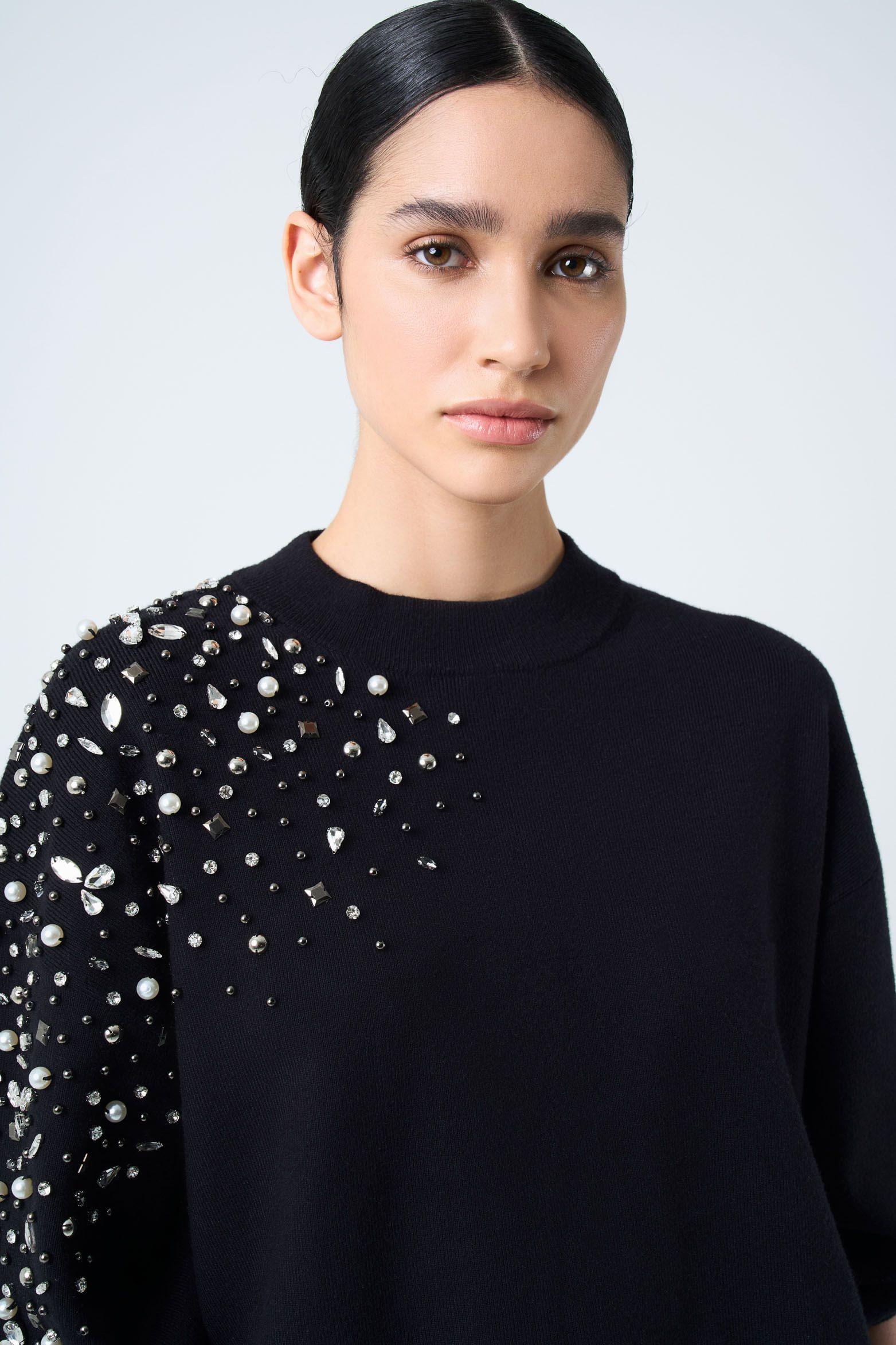 Vélez Sweater Ocaso Tejido Para Mujer Cristales Negro-5