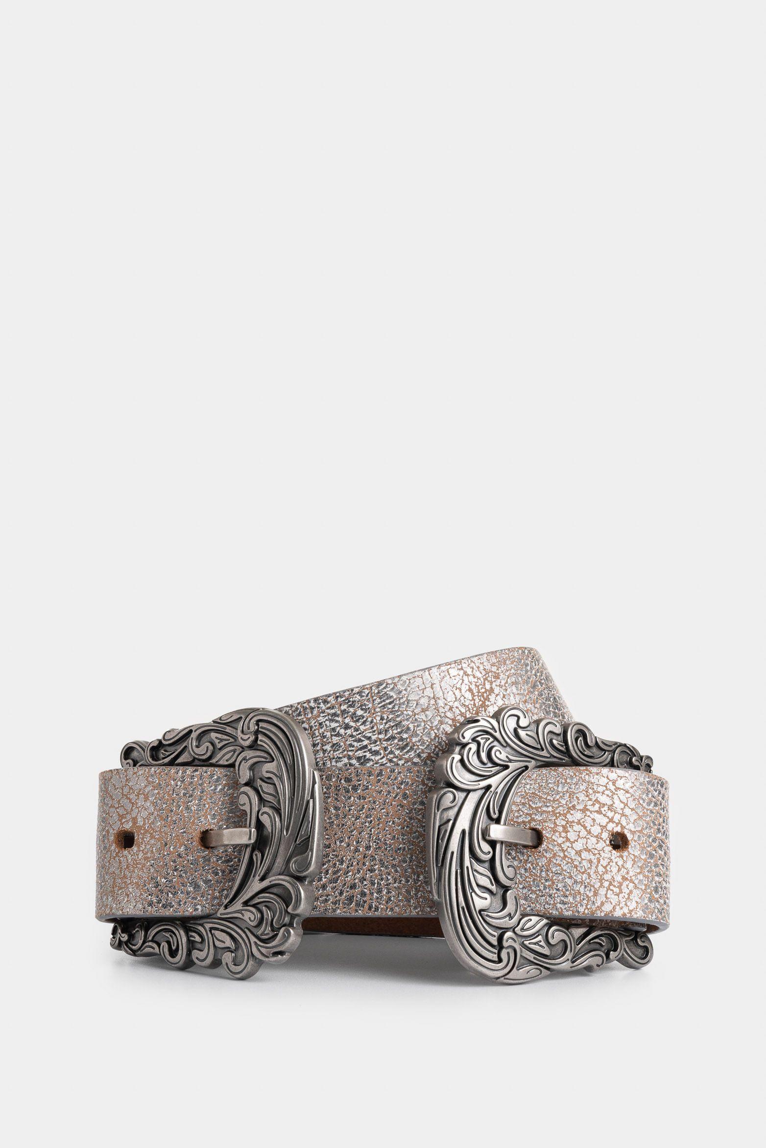 Cinturón unifaz Eyra de cuero folia para mujer efecto craquelado plata-0