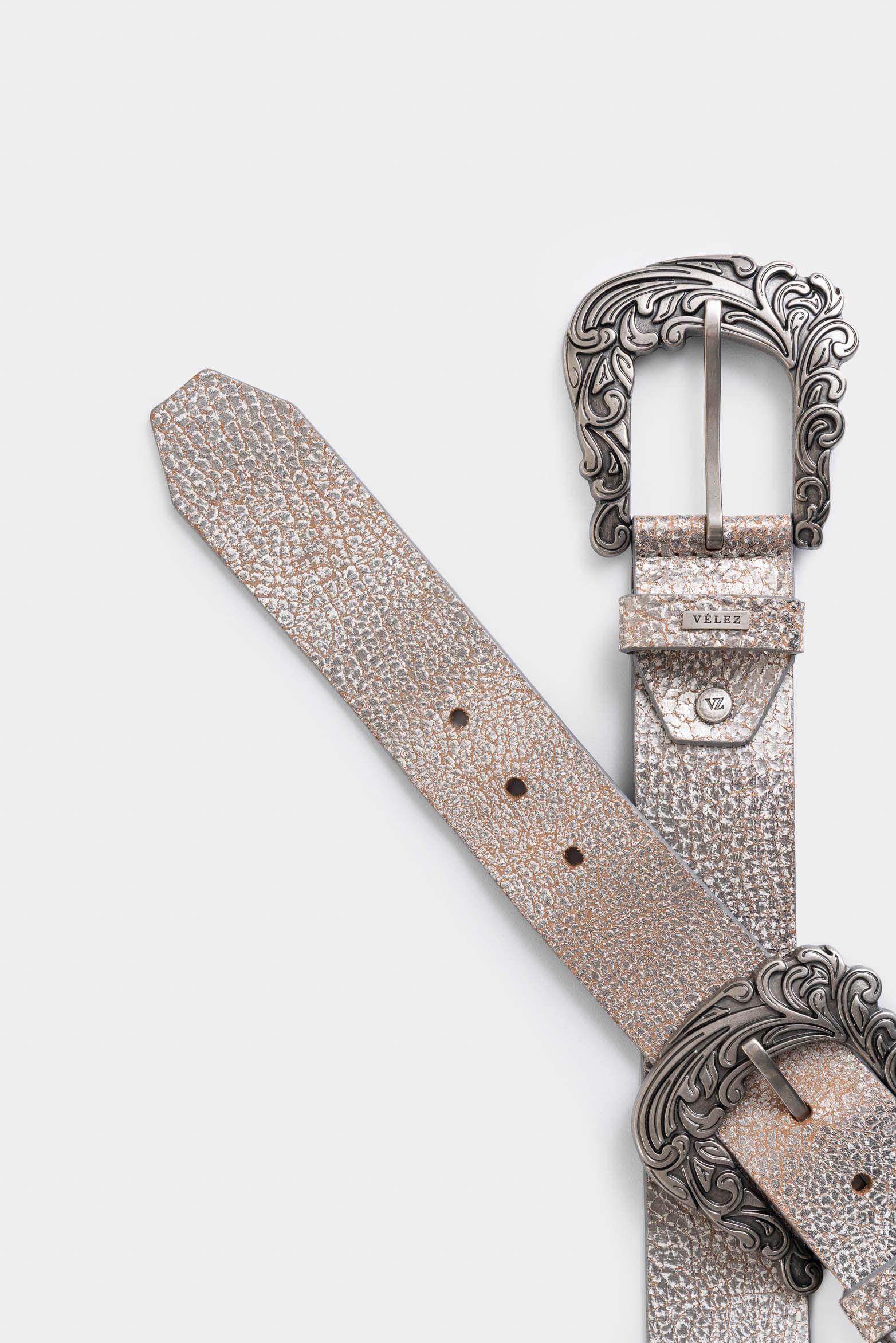 Cinturón unifaz Eyra de cuero folia para mujer efecto craquelado plata-2