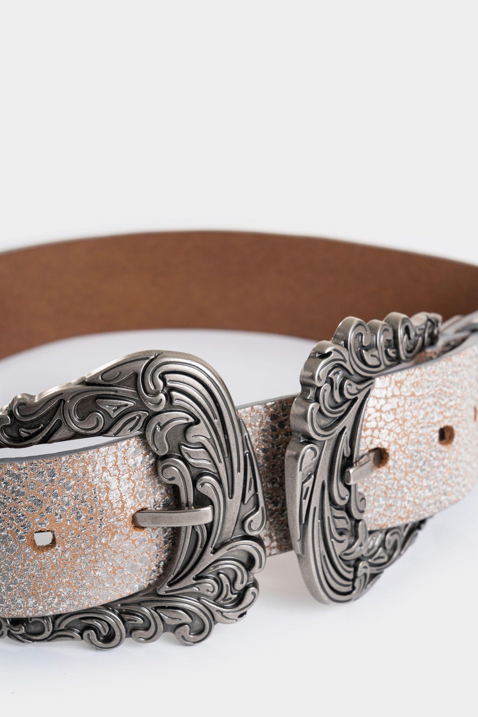 Cinturón unifaz Eyra de cuero folia para mujer efecto craquelado plata-3