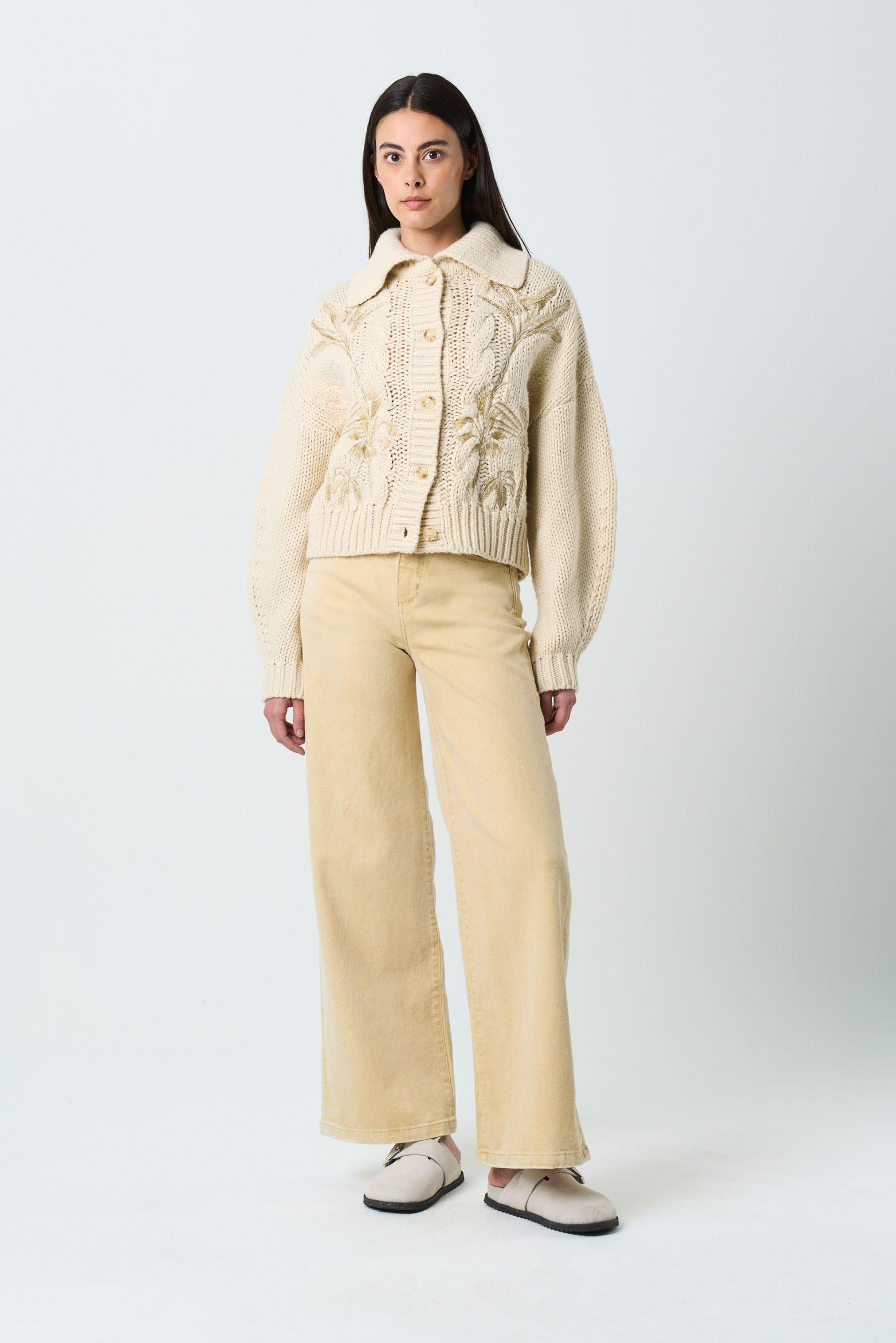 Vélez Cardigan Kalixto Tejido Para Mujer Bordado Arena-3
