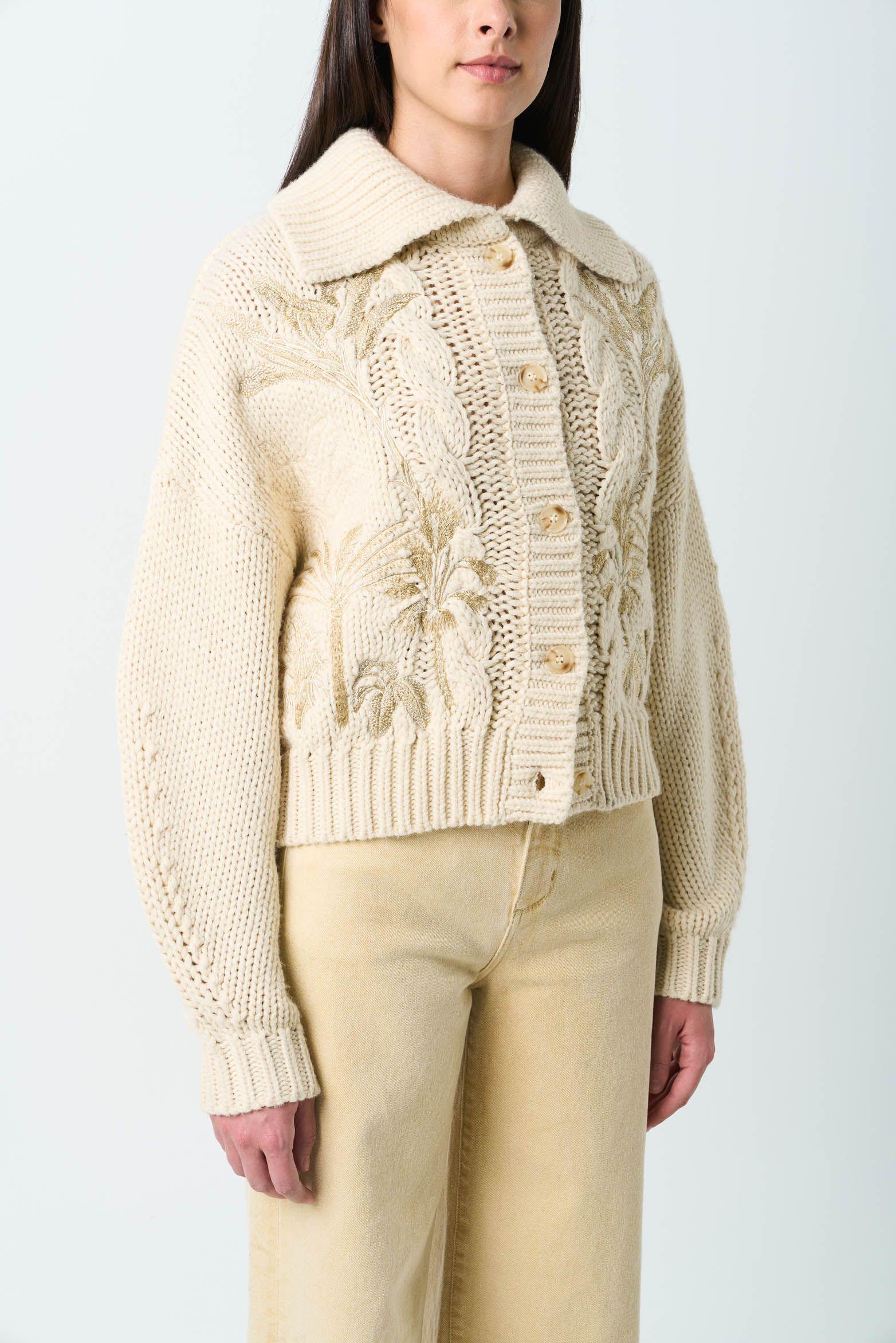 Vélez Cardigan Kalixto Tejido Para Mujer Bordado Arena-4