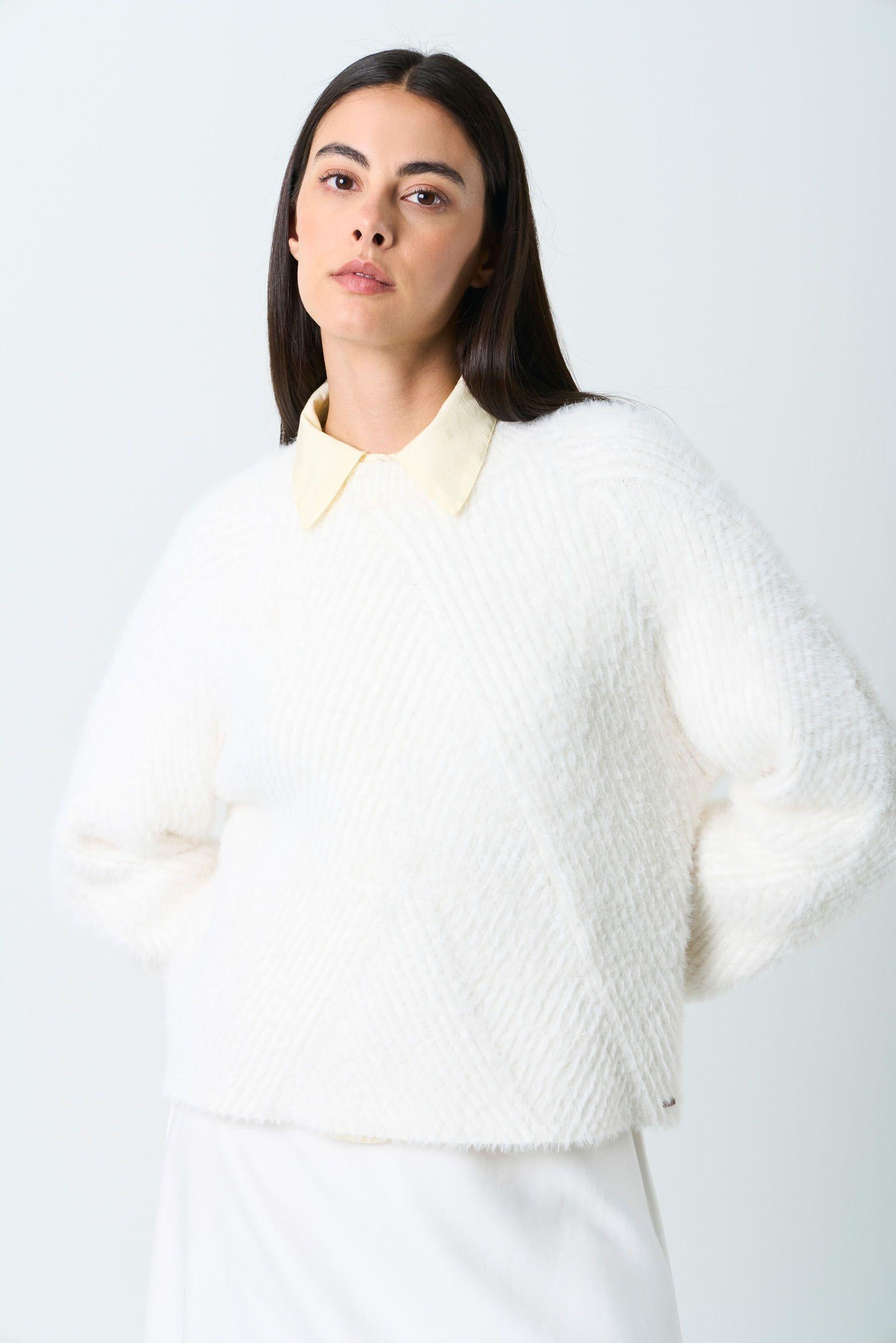 Vélez Sweater Liora Para Mujer Acanalado Asimétrico Crema-0