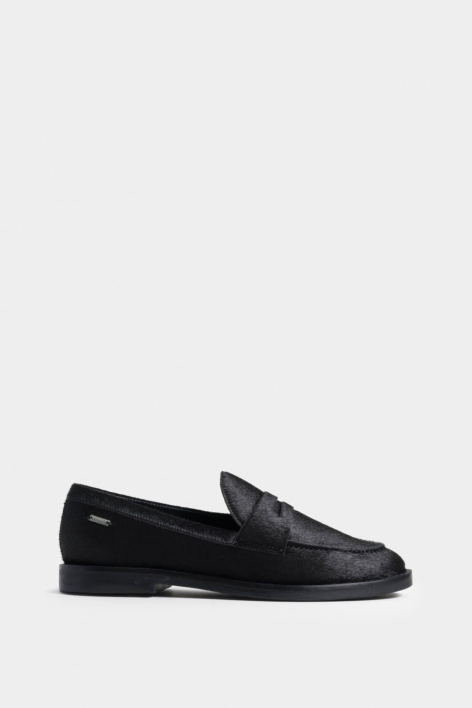 Mocasín papyris de cuero pelo para mujer vira minitaches Negro-0