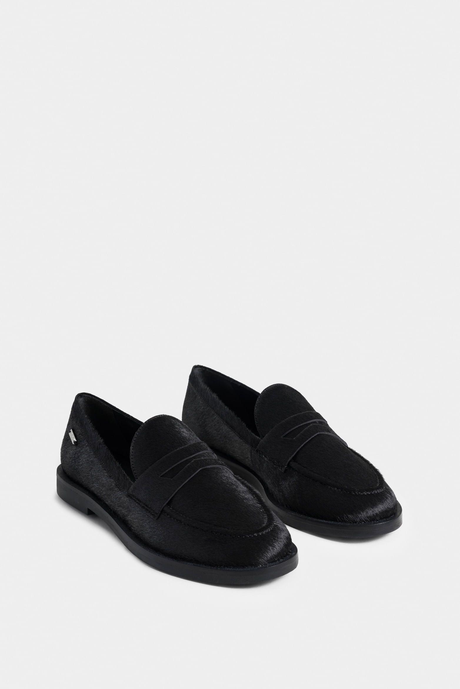 Mocasín papyris de cuero pelo para mujer vira minitaches Negro-1