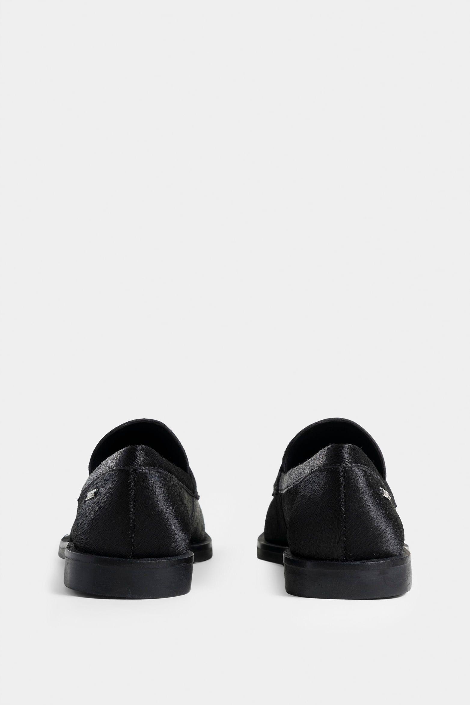 Mocasín papyris de cuero pelo para mujer vira minitaches Negro-2