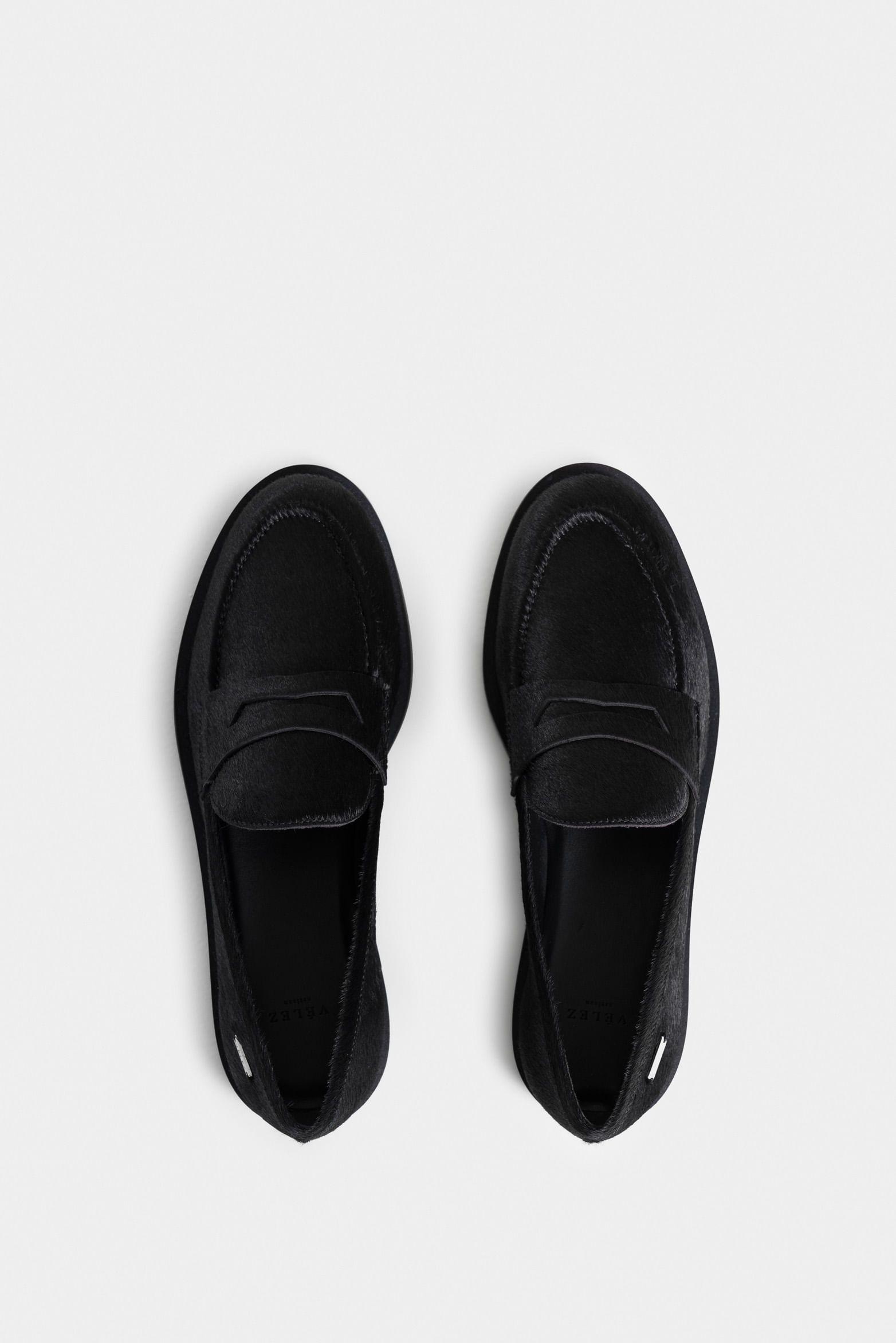 Mocasín papyris de cuero pelo para mujer vira minitaches Negro-3