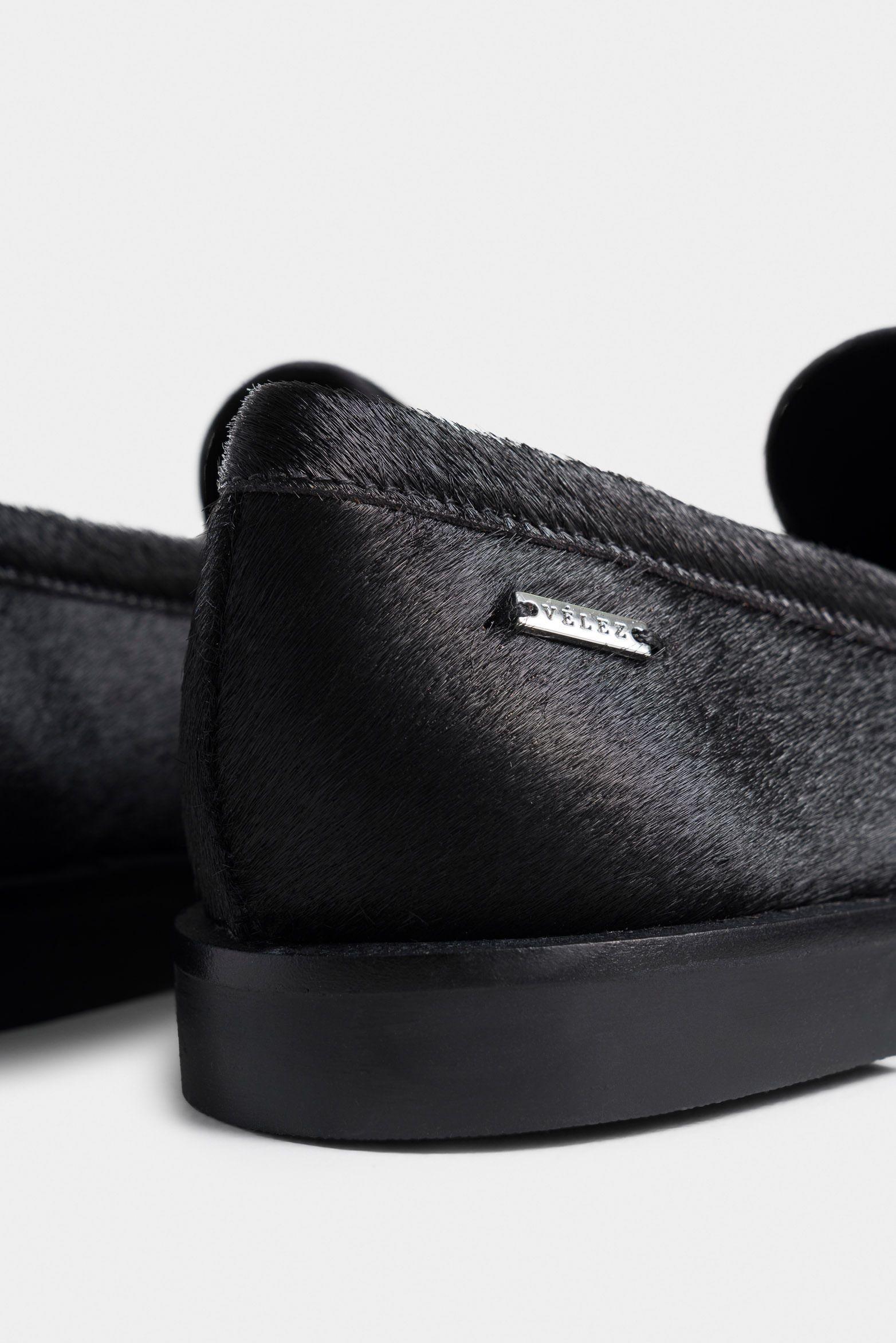 Mocasín papyris de cuero pelo para mujer vira minitaches Negro-4