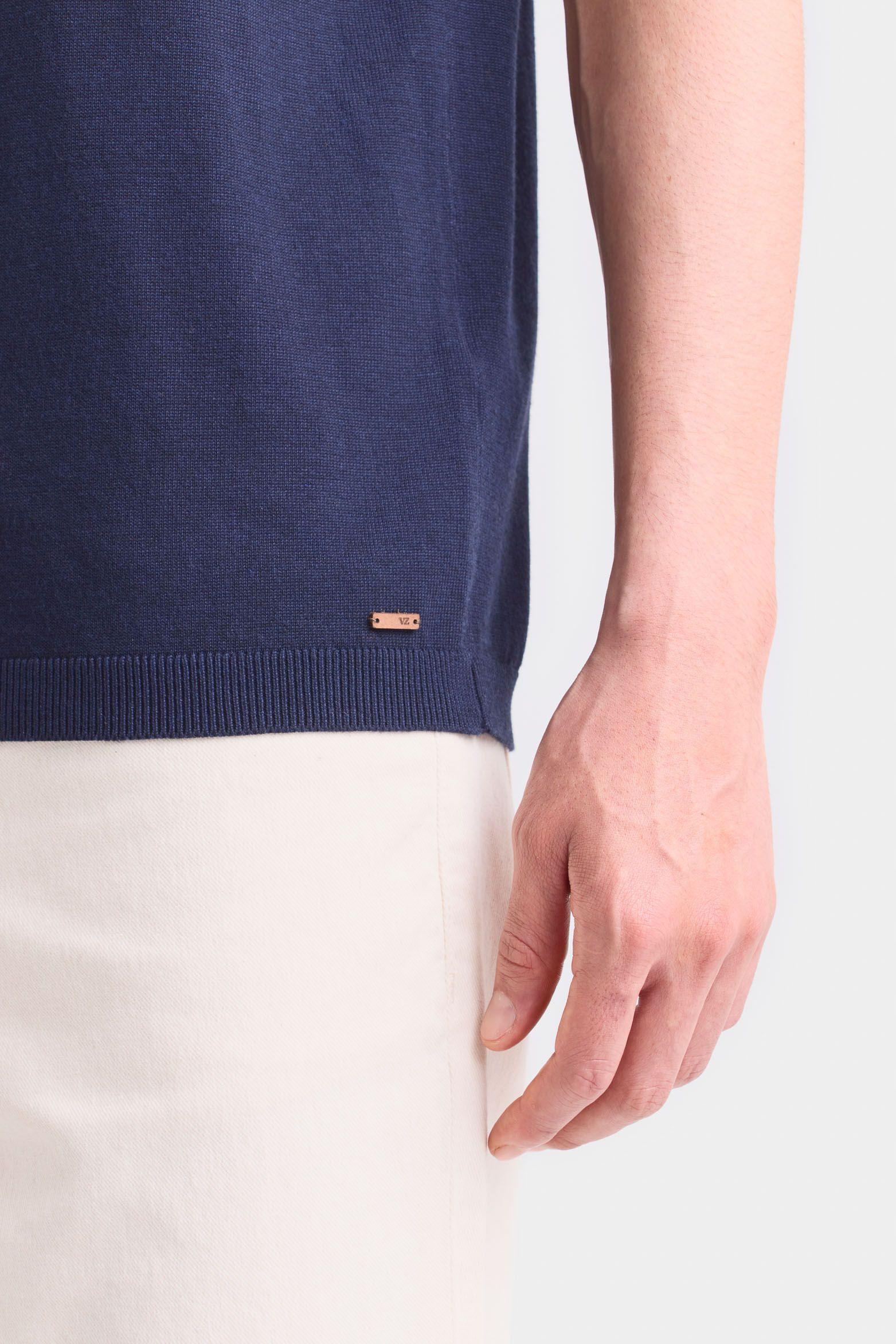 Polera franjas 2 tejida para hombre manga corta Azul Oscuro-3