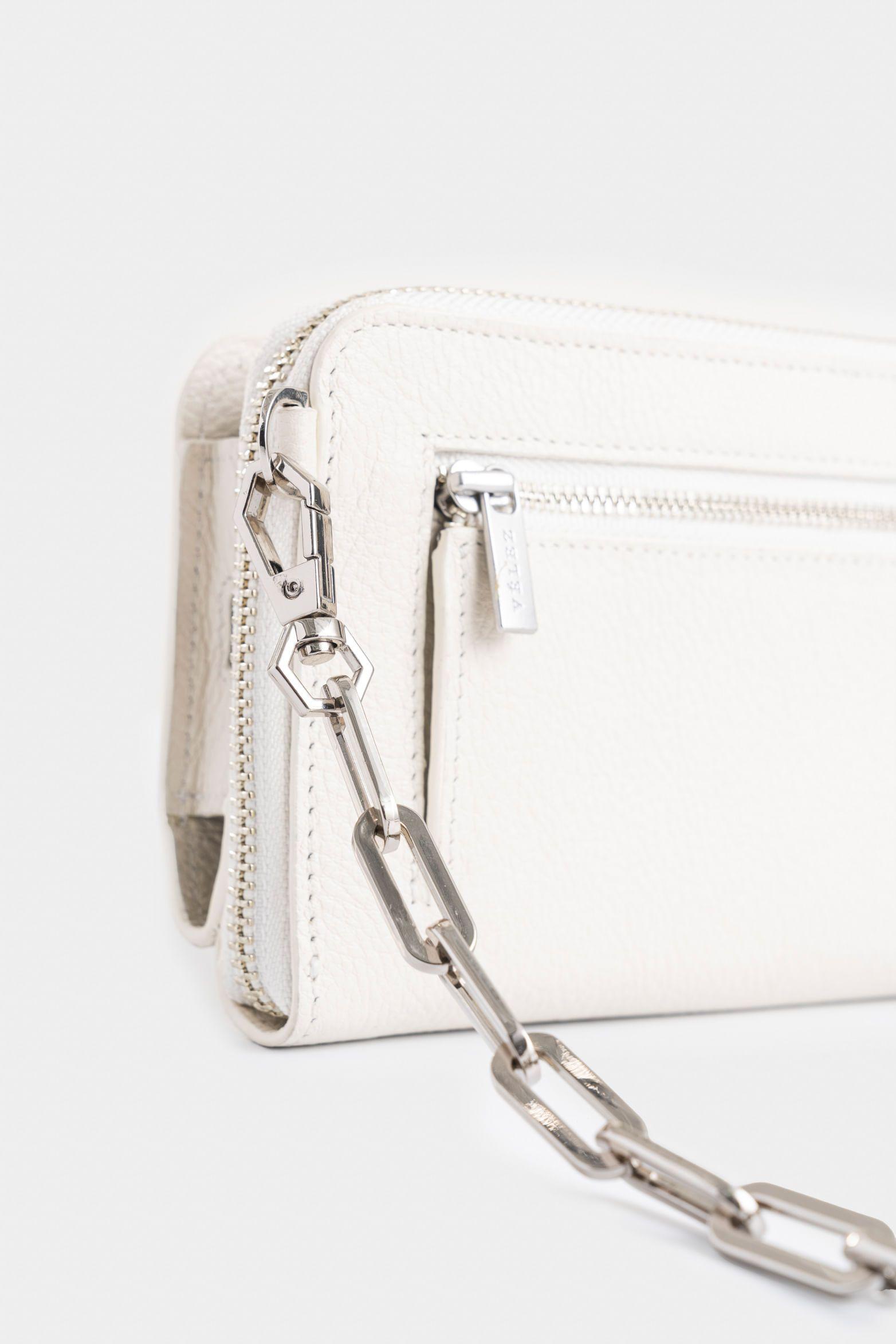 Porta chequera Ibiza de cuero para mujer cadena removible blanco-3