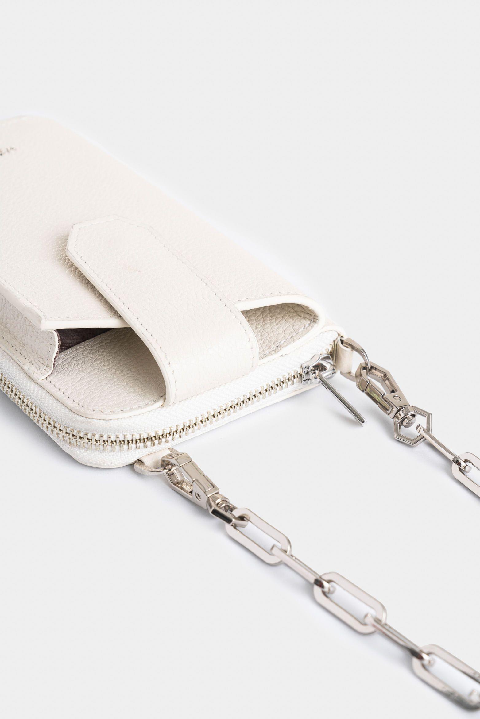 Porta chequera Ibiza de cuero para mujer cadena removible blanco-4