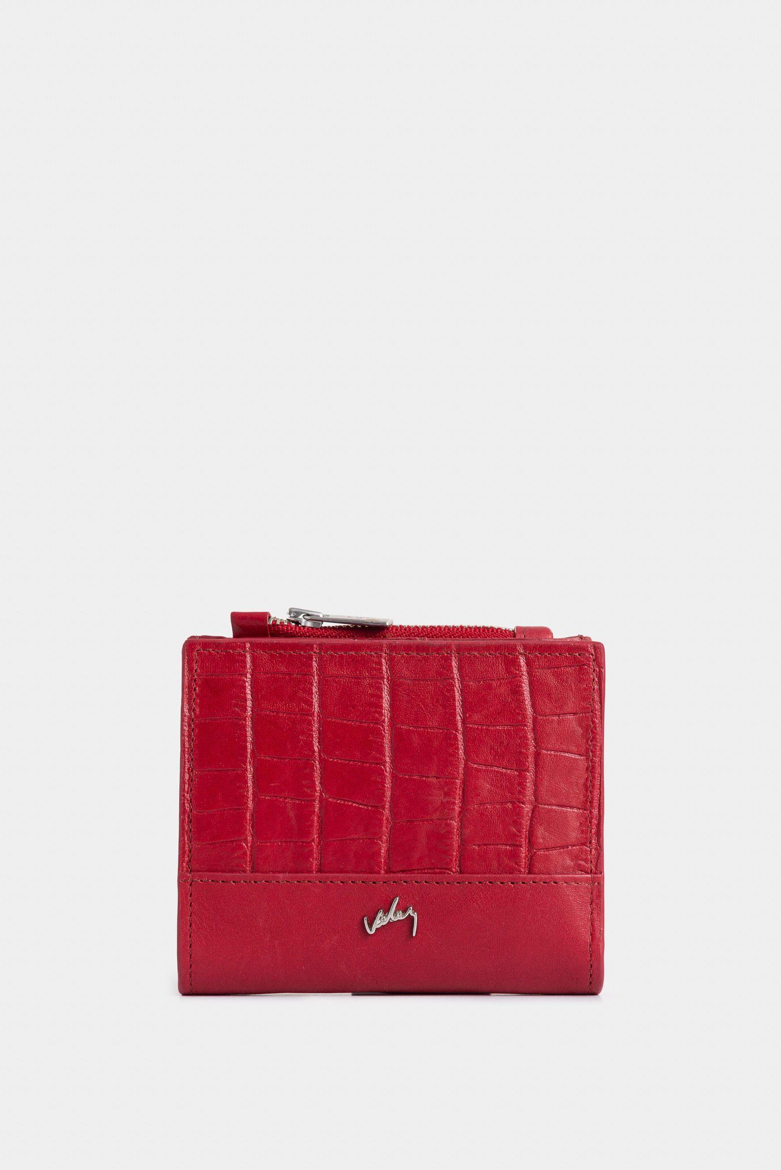 Billetera Golden de cuero para mujer grabado Rojo-0