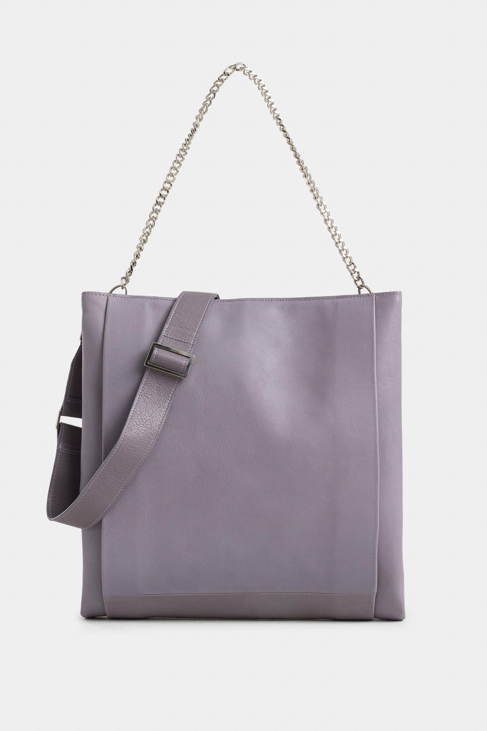 Shopping caltha de cuero para mujer cargadera de mano metálica Lila-2