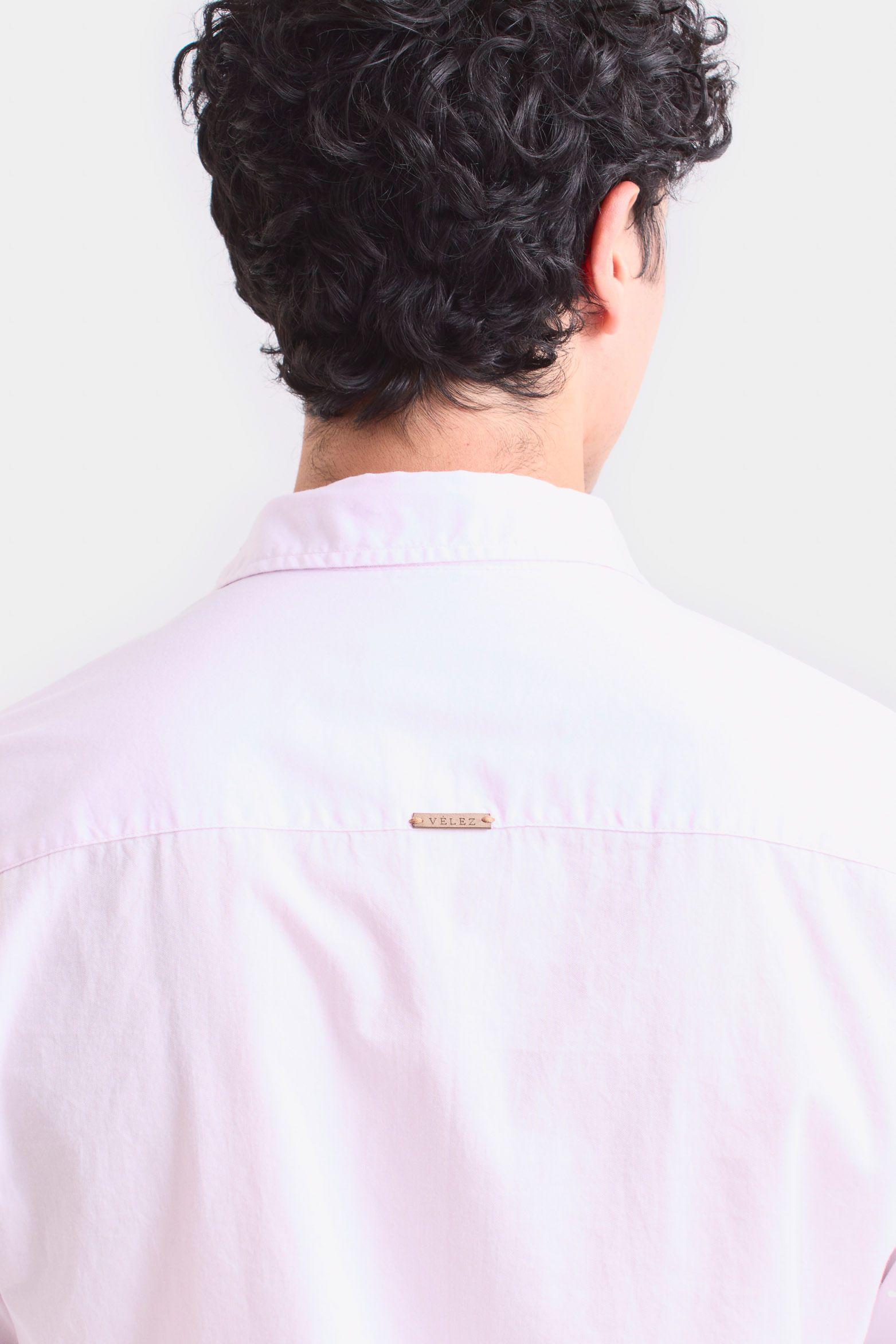 Camisa manga larga popelina para hombre cuello camisero clásico Rosado-3