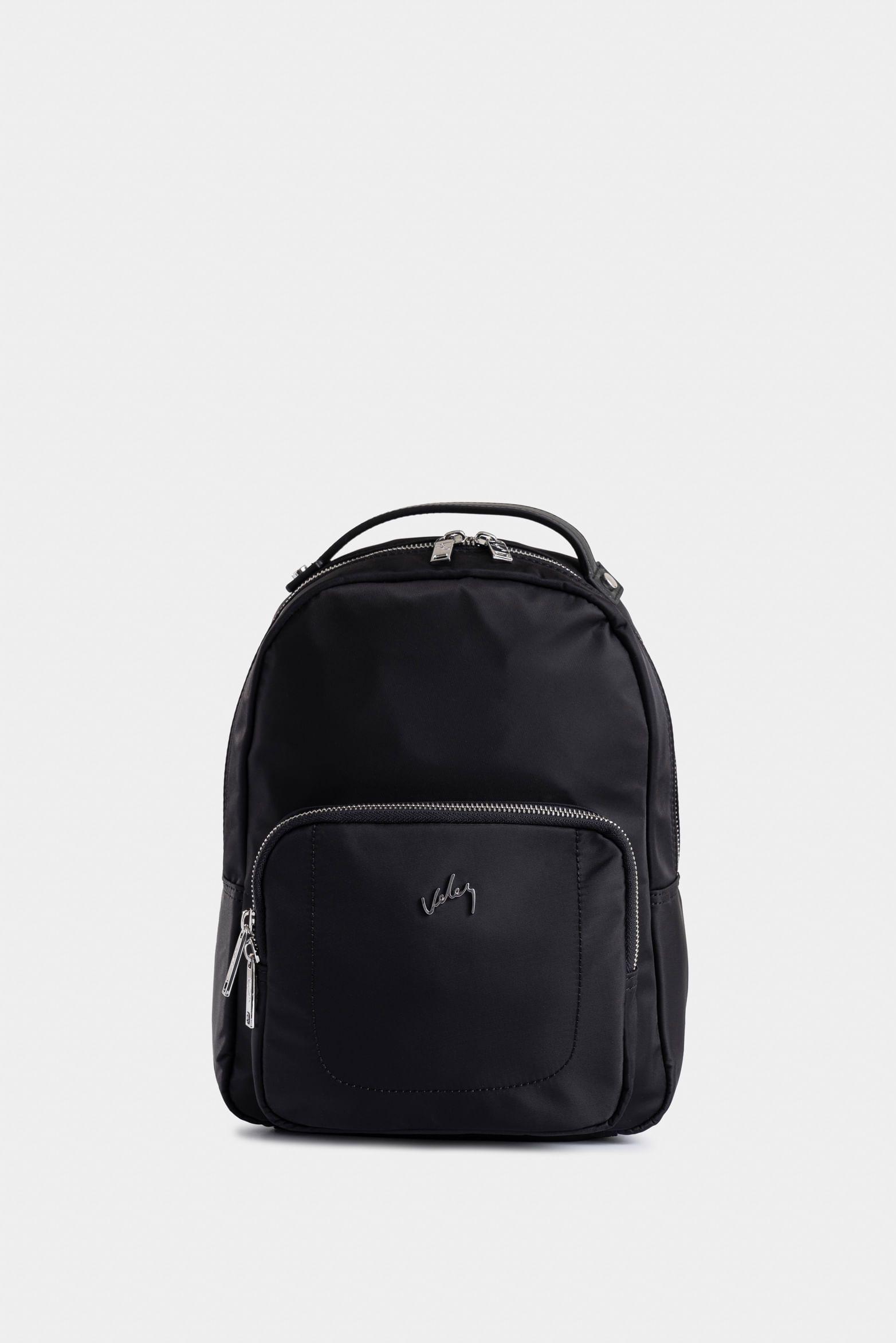 Mochila Púrpura pequeño de lona para mujer manija cuero Negro-0