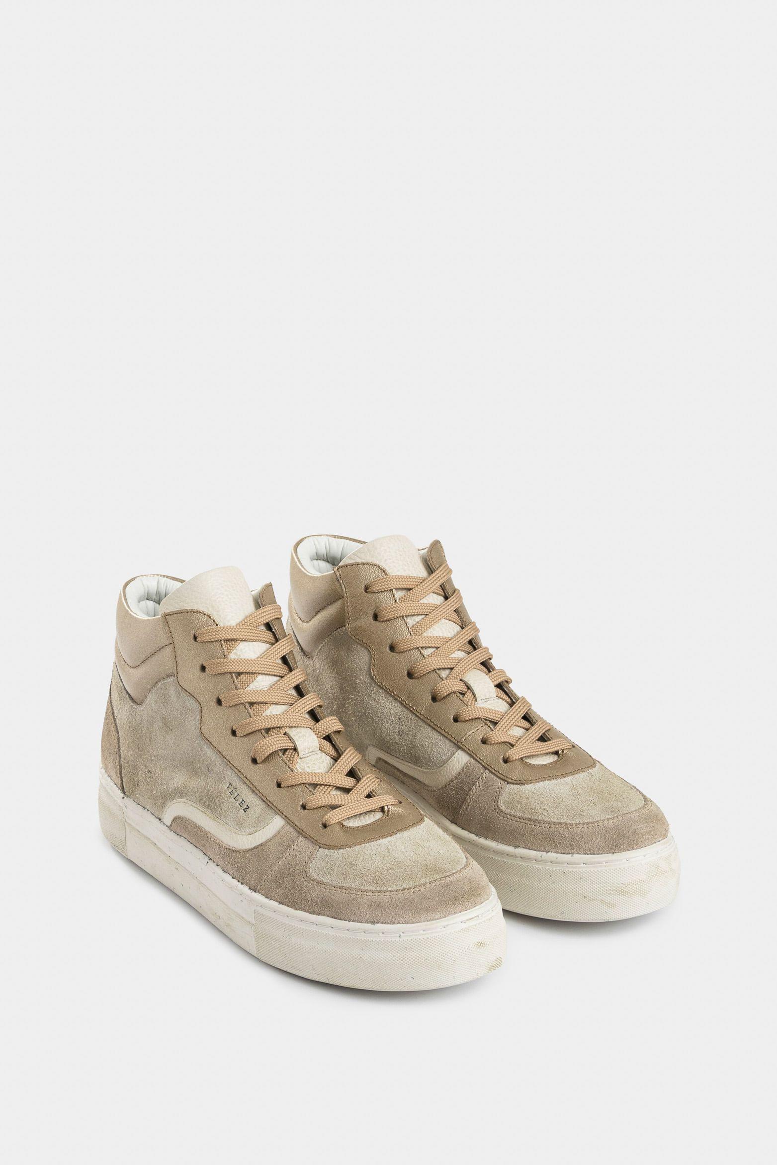 Tenis tipo bota Magena de cuero para mujer acabado vintage arena-1