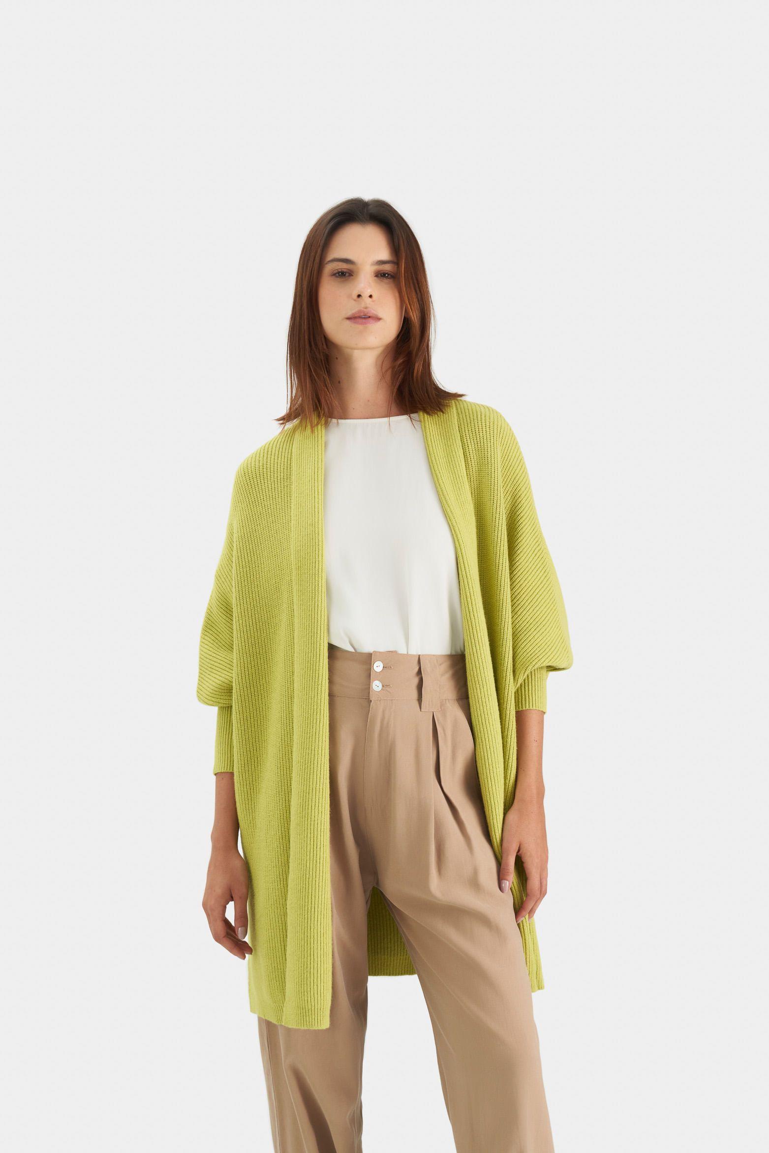 Cárdigan Pekín tejido para mujer acanalado Verde Limon-0