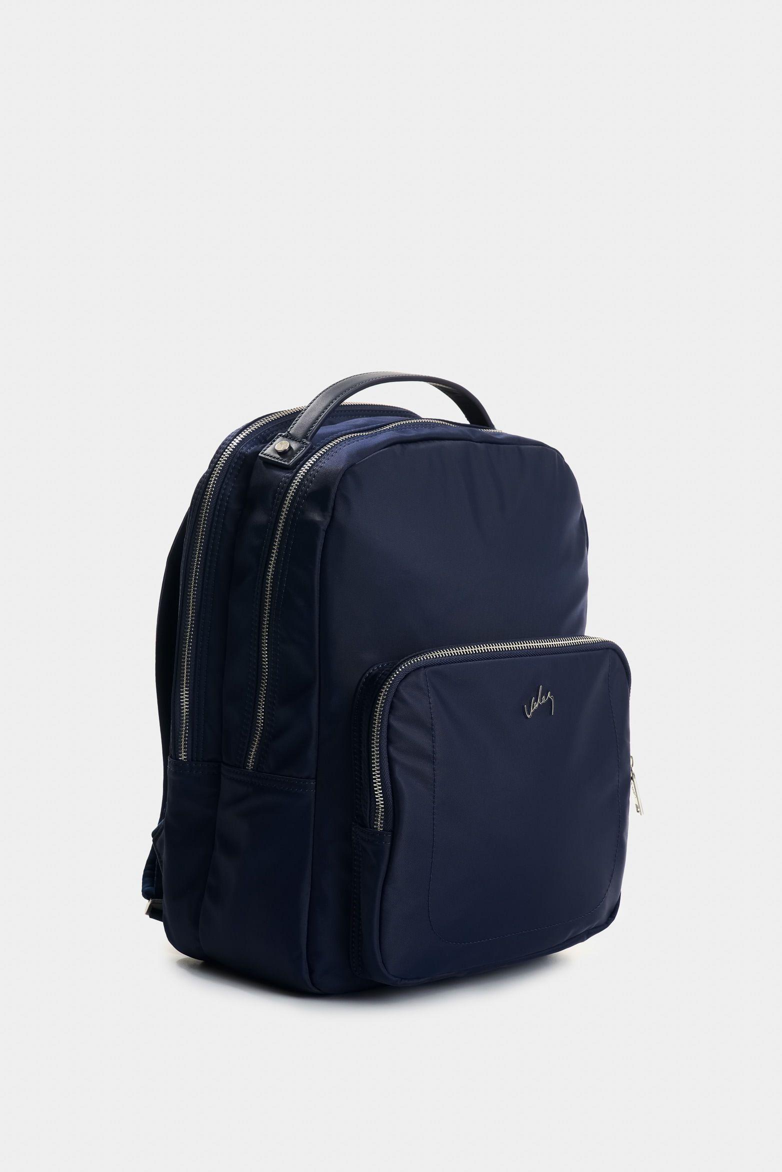 Vélez Mochila Púrpura De Lona Para Mujer Manija Cuero Azul-1