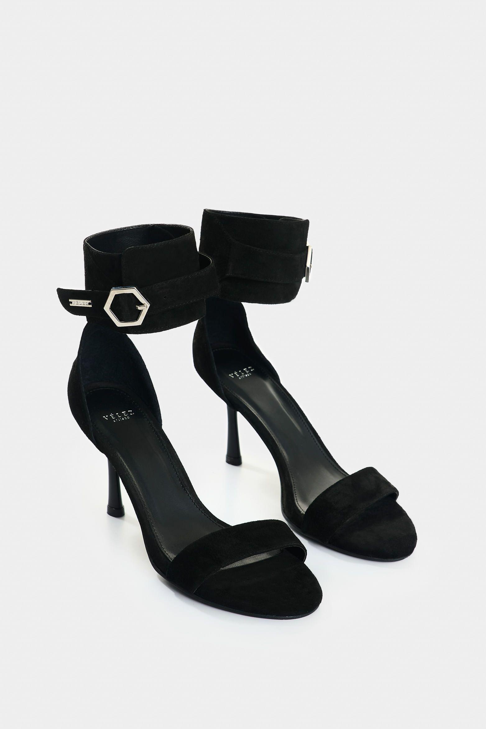 Vélez Sandalia Tacón De Cuero Gamuzado  Mujer Ophelia Negro-1