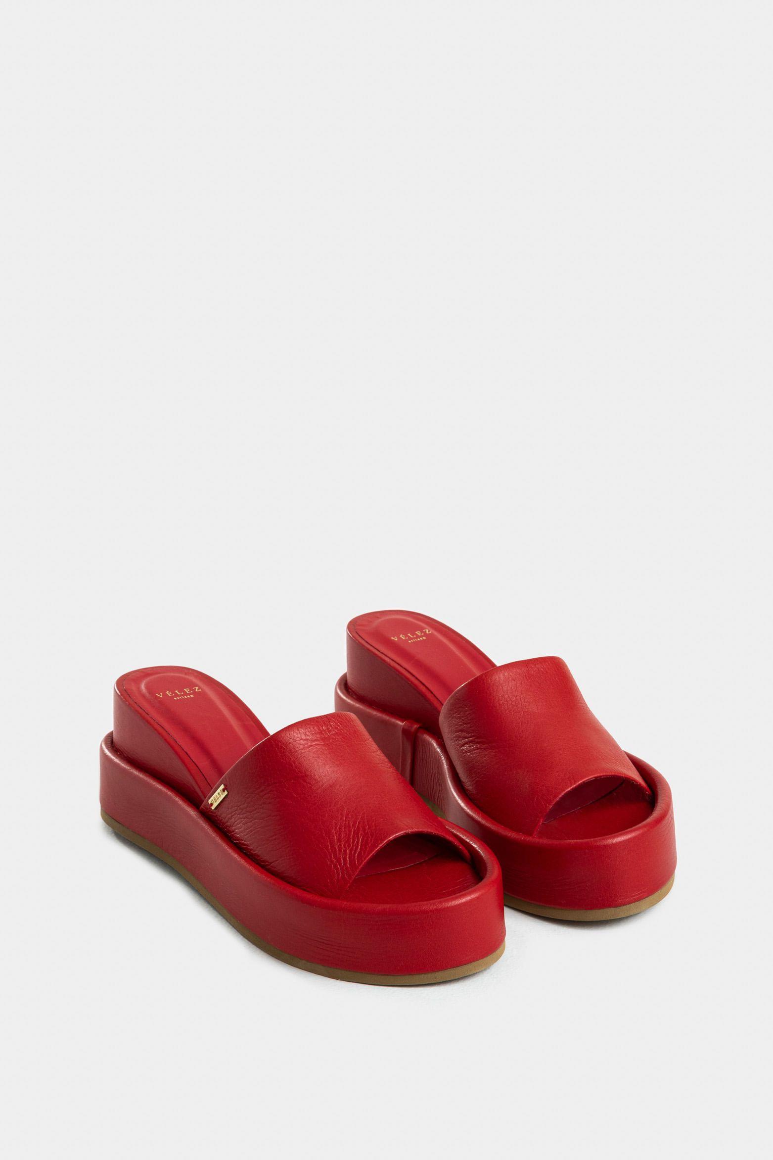 Vélez Sandalia Plataforma Geranio Cuero Mujer Rojo-1