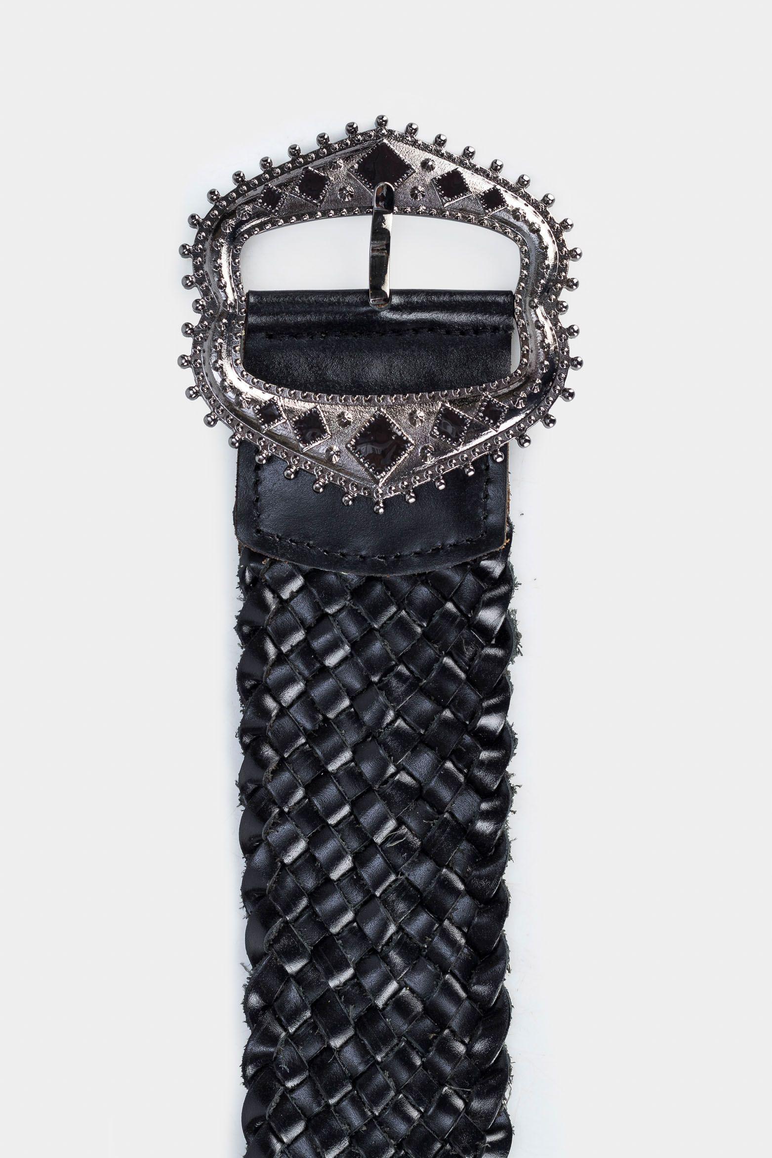 Fajón unifaz luxo de cuero para mujer trenzado negro-2