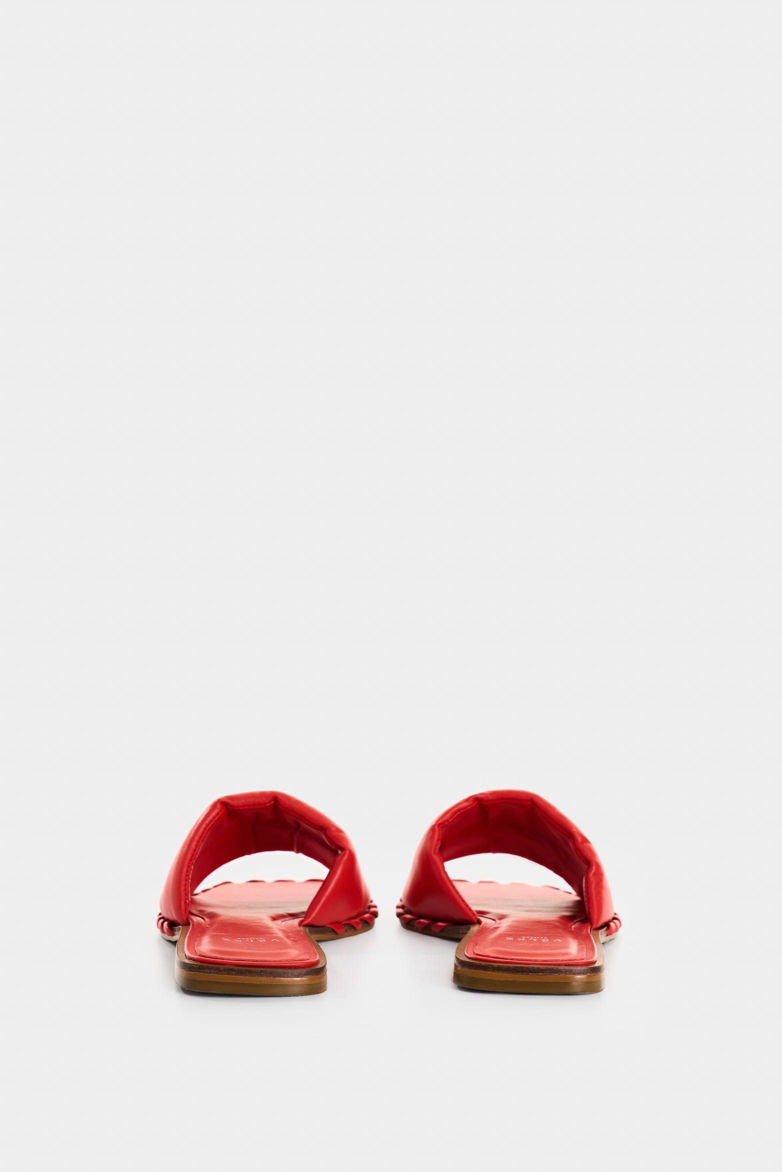 Vélez Sandalia Plana De Cuero Para Mujer Aurora Rojo-2