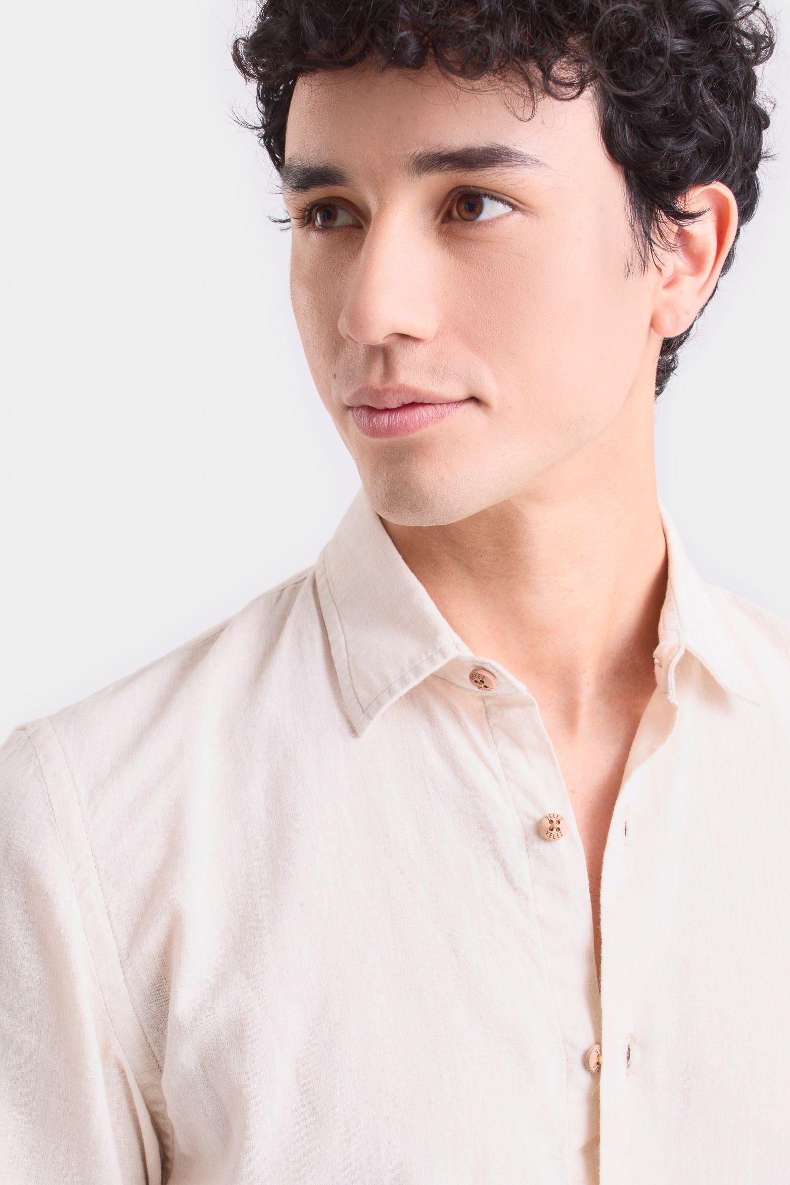 Camisa semi lino caribe para hombre manga corta Arena-1