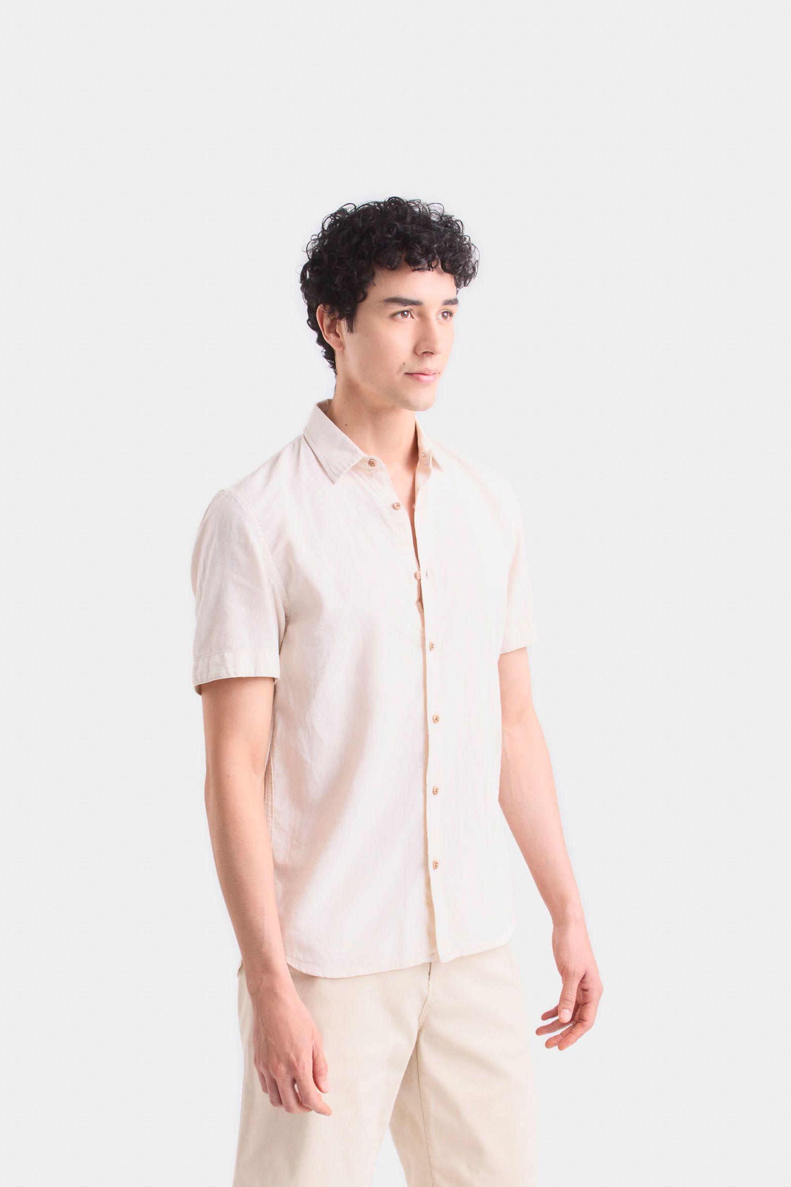 Camisa semi lino caribe para hombre manga corta Arena-2