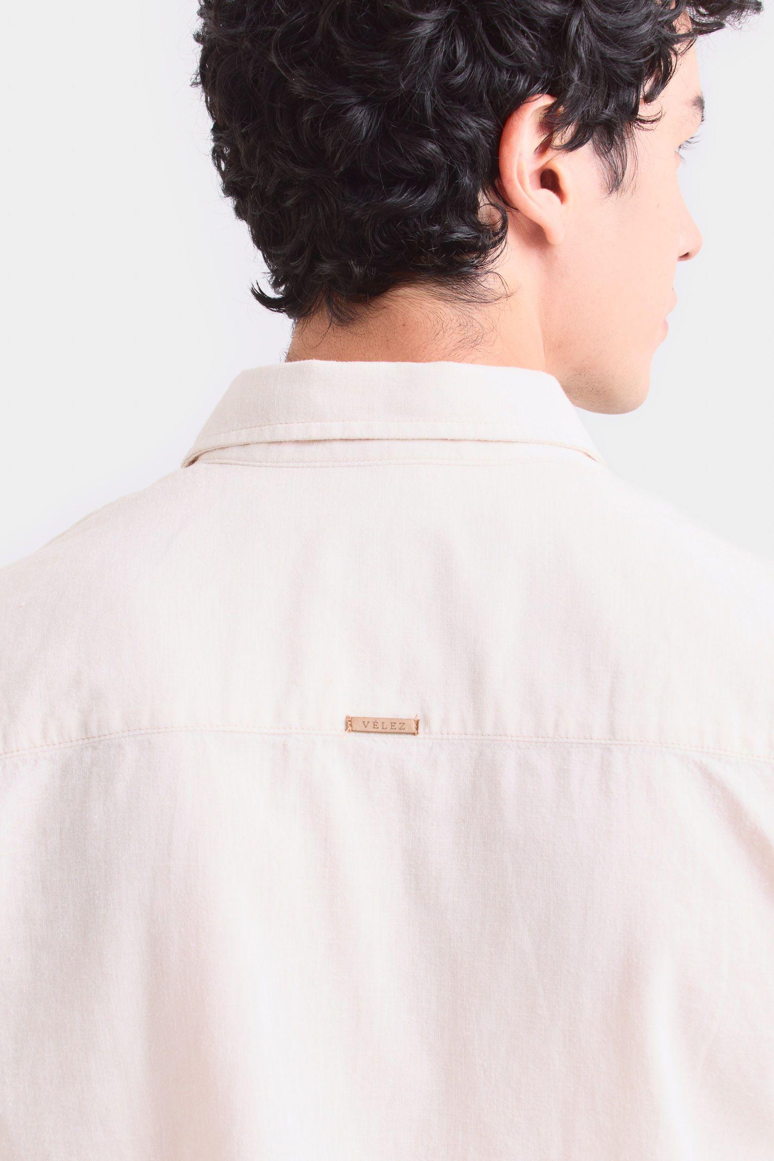 Camisa semi lino caribe para hombre manga corta Arena-3