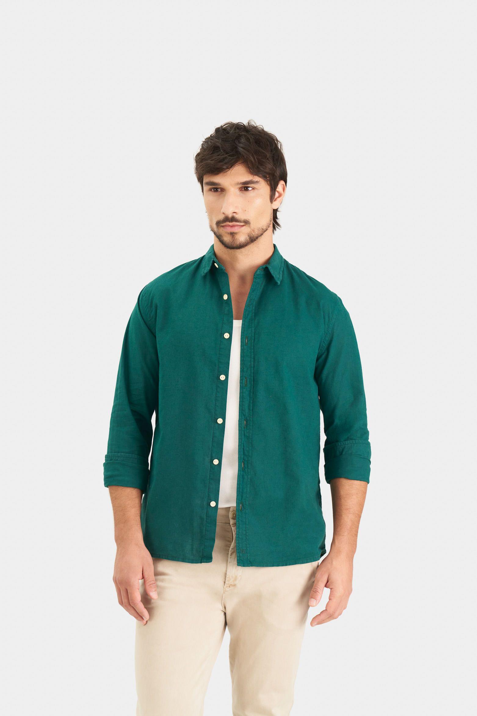 Vélez Camisa Manga Larga Eridanus En Tela Premium Hombre Verde-0