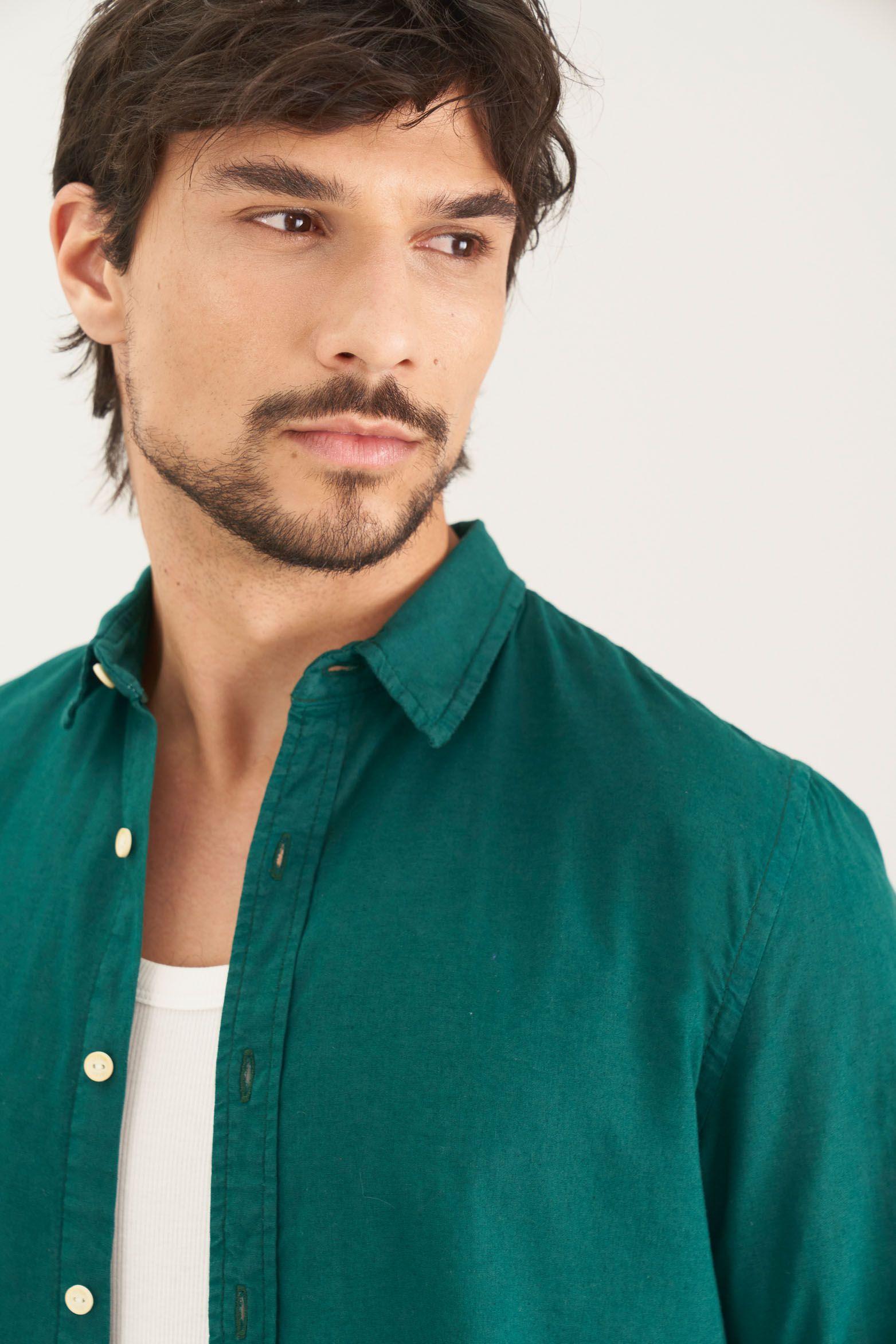 Vélez Camisa Manga Larga Eridanus En Tela Premium Hombre Verde-1