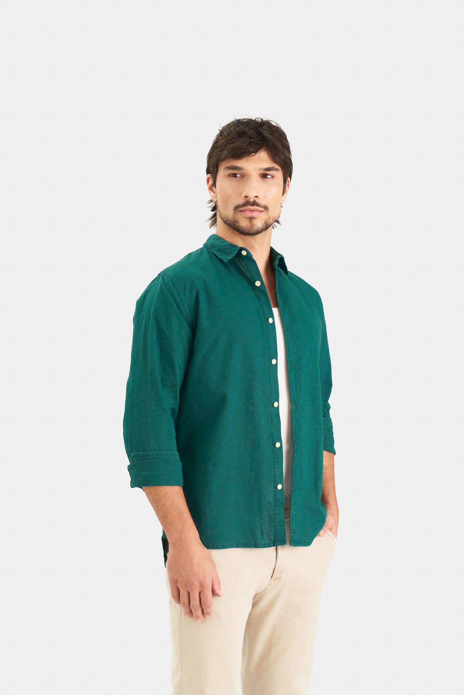 Vélez Camisa Manga Larga Eridanus En Tela Premium Hombre Verde-2