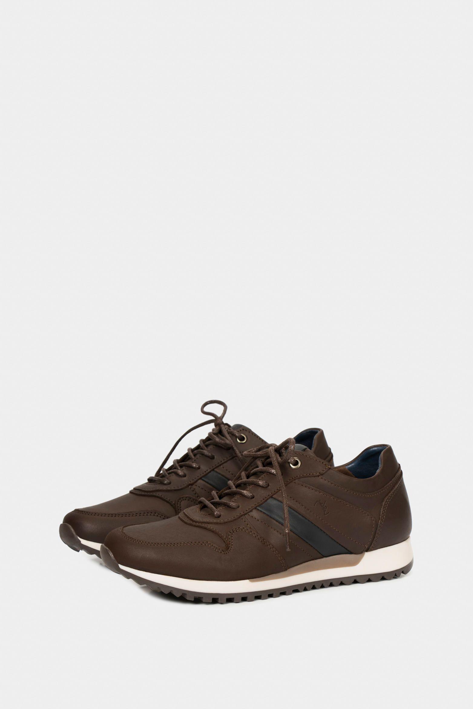 Vélez Zapatilla Tenis Romeo Cuero Hombre  Envejecido Café-1