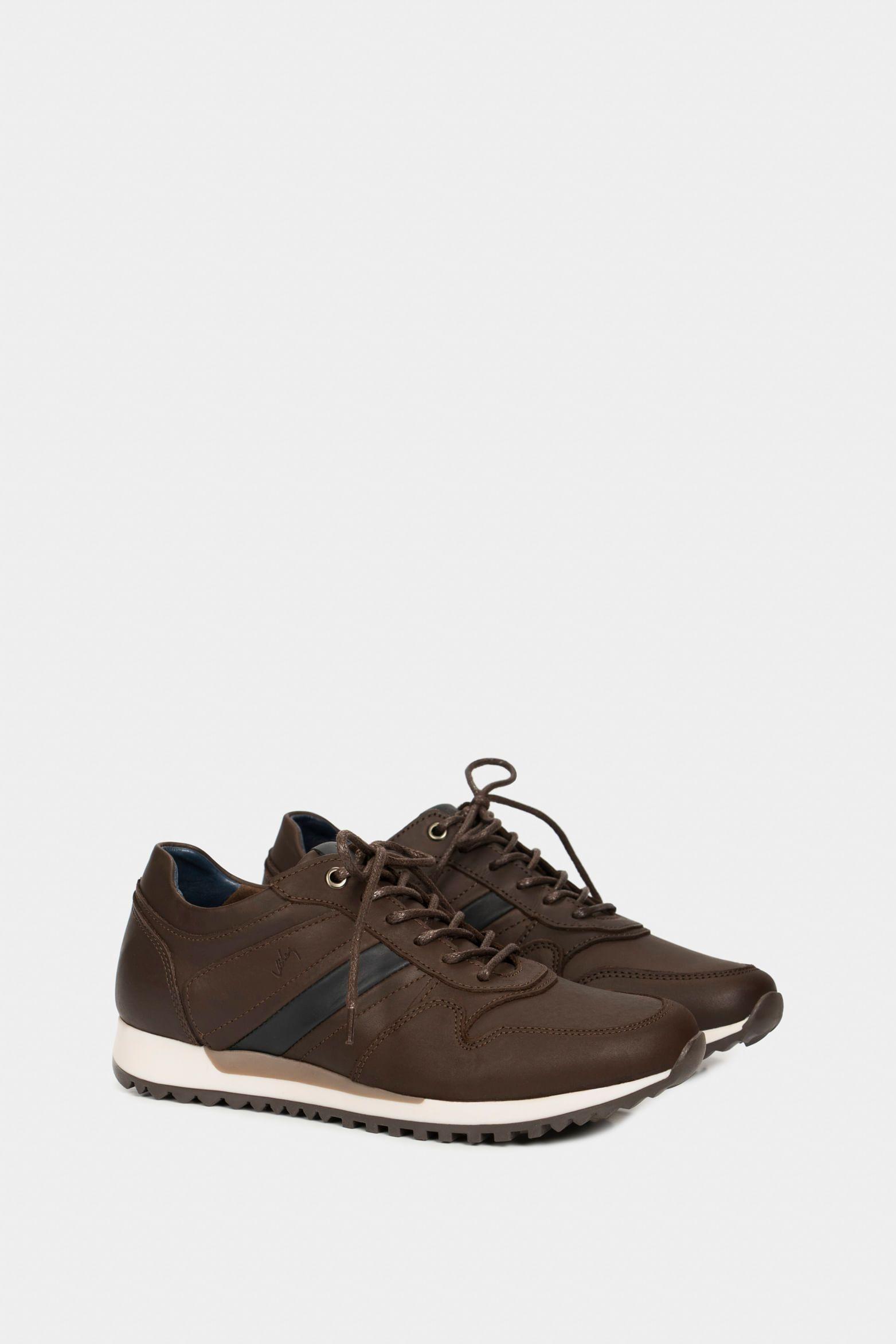 Vélez Zapatilla Tenis Romeo Cuero Hombre  Envejecido Café-3