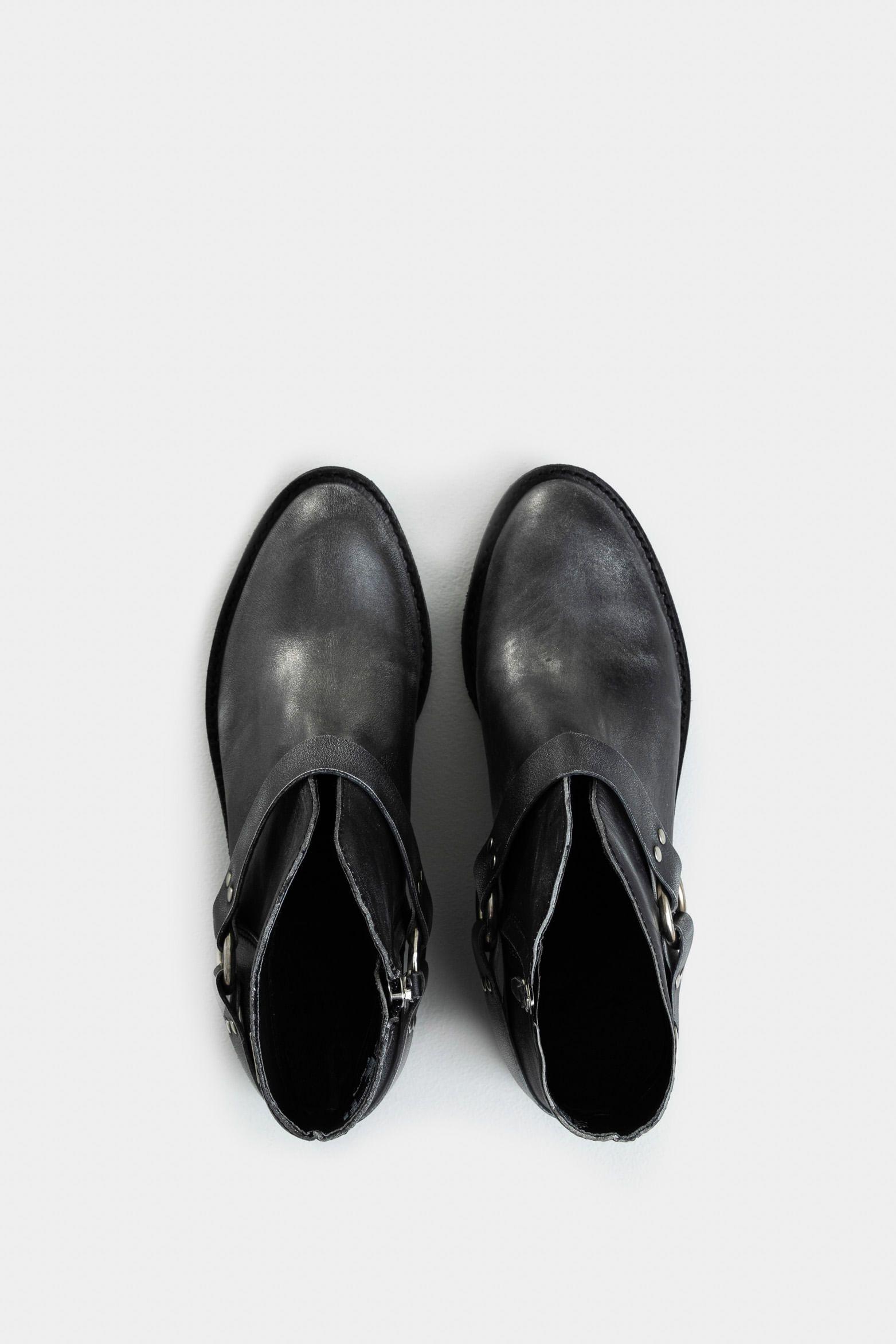 Botines teanos Azúcar de cuero brush off para mujer estribo decorativo Gris-3