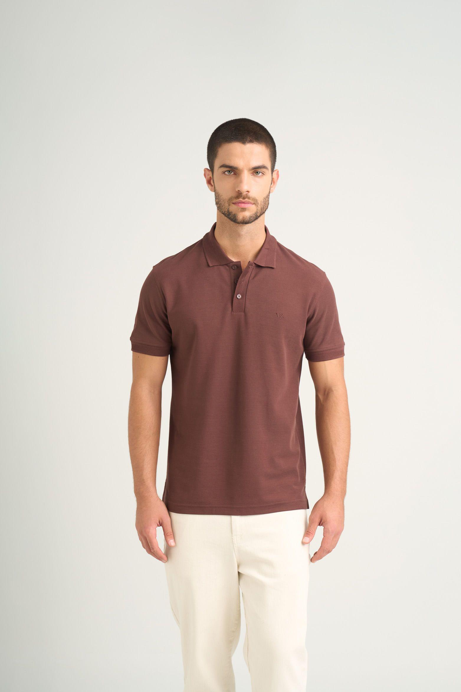Polo para hombre semi fit detalle jacquard café-0