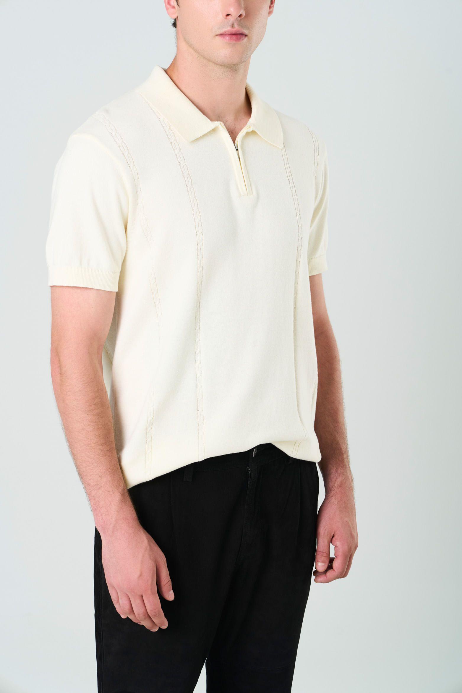 Vélez Polera Polo Tropical Manga Corta Hombre Semi Fitted Crema-4