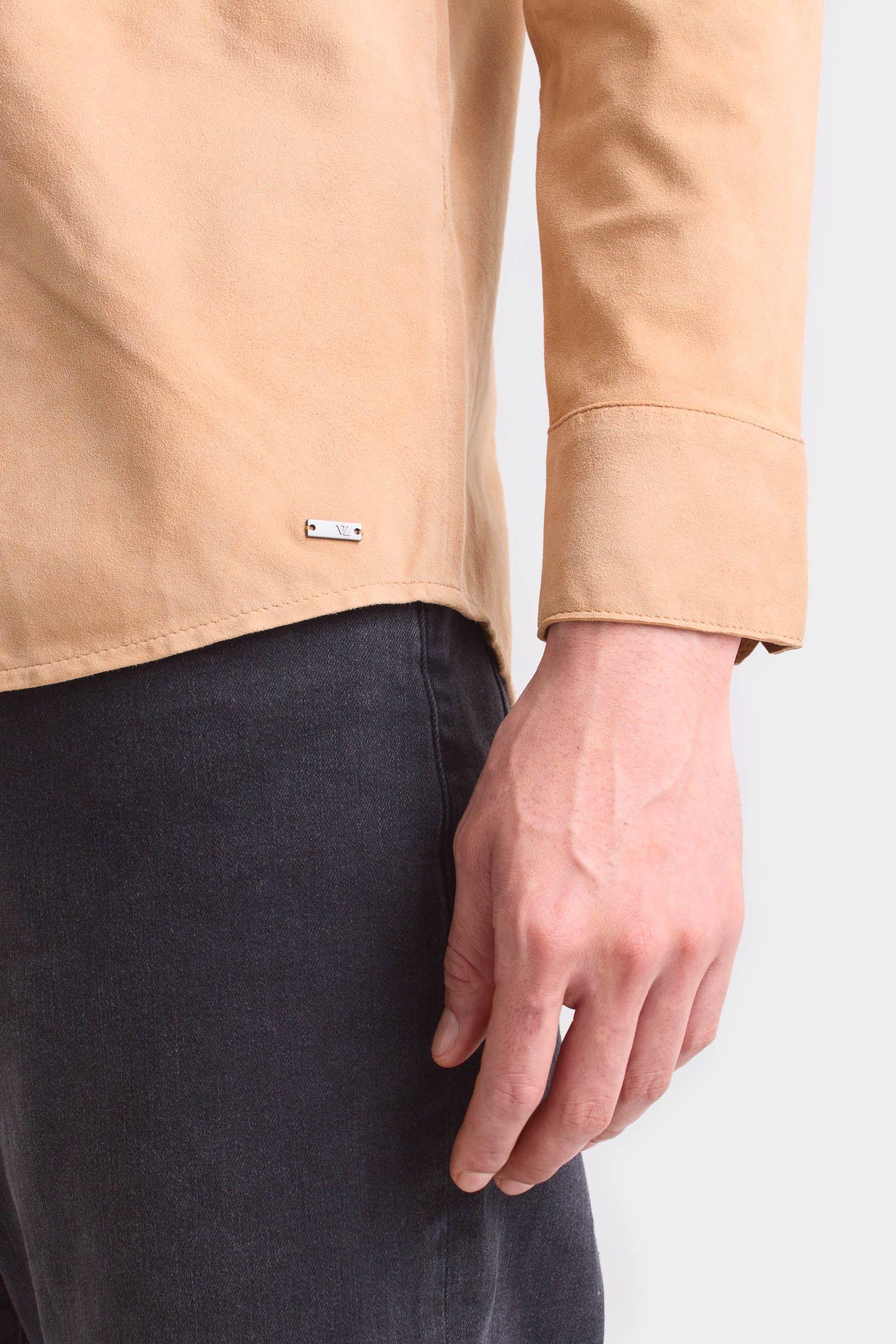 Vélez Camisa Manga Larga Para Hombre Gamuza Camel-3