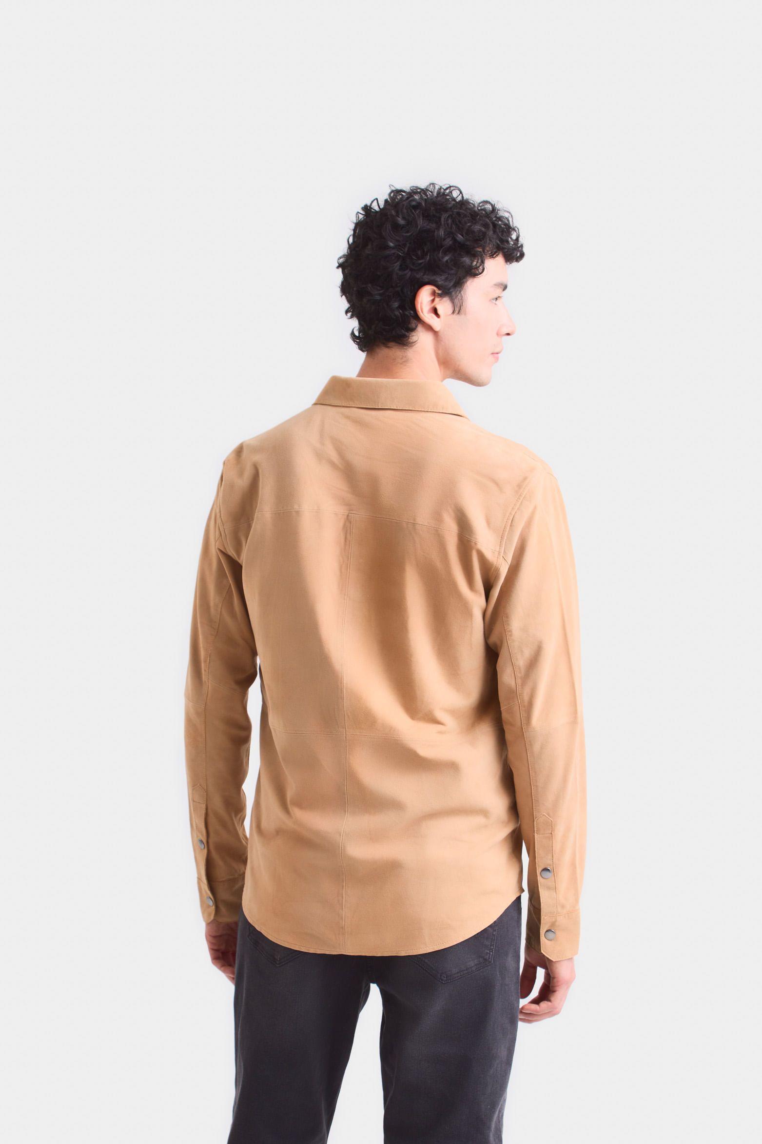 Vélez Camisa Manga Larga Para Hombre Gamuza Camel-4