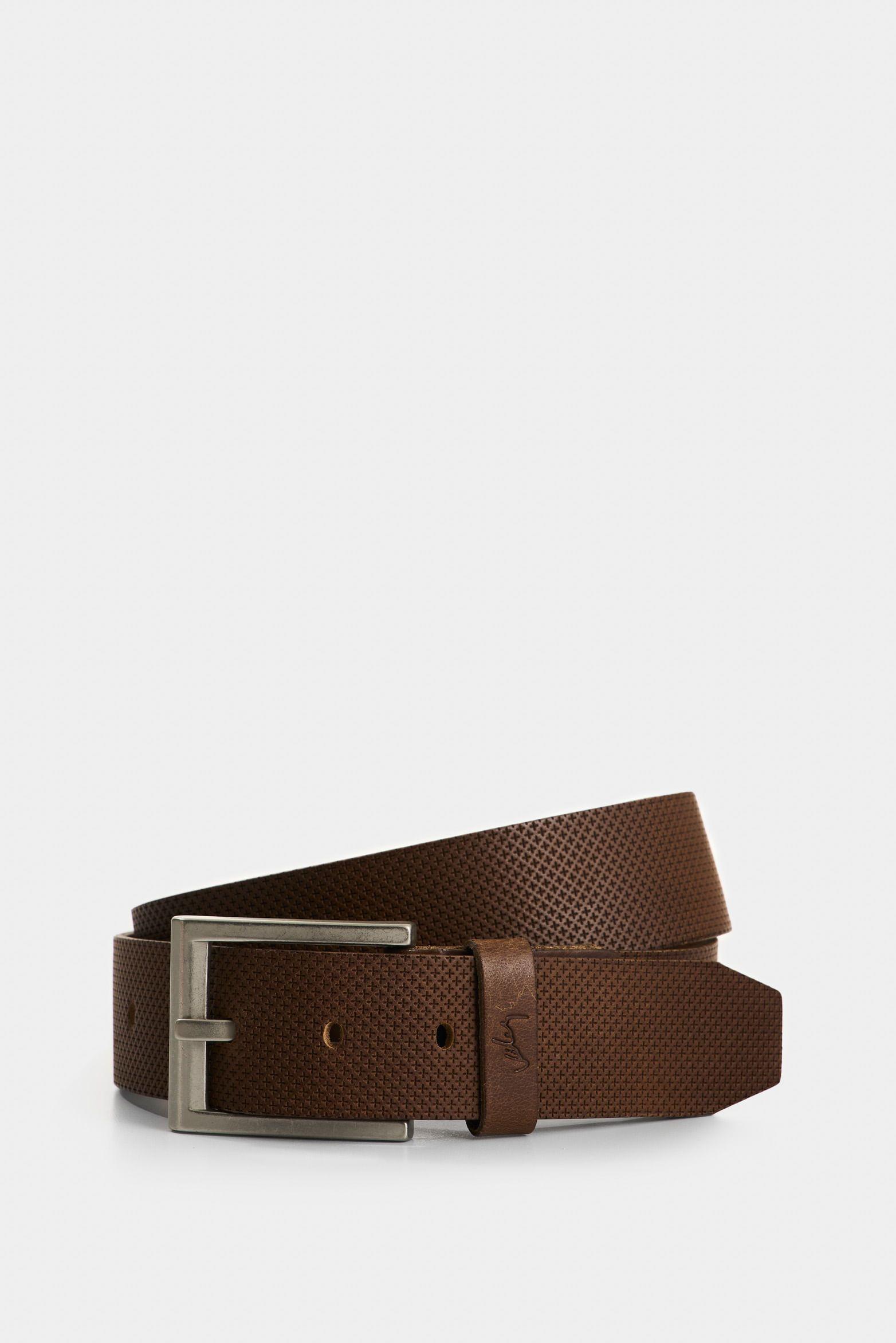 Vélez Cinturón Unifaz Kiat Cuero Hombre Grabado Placa Cruces Miel-0