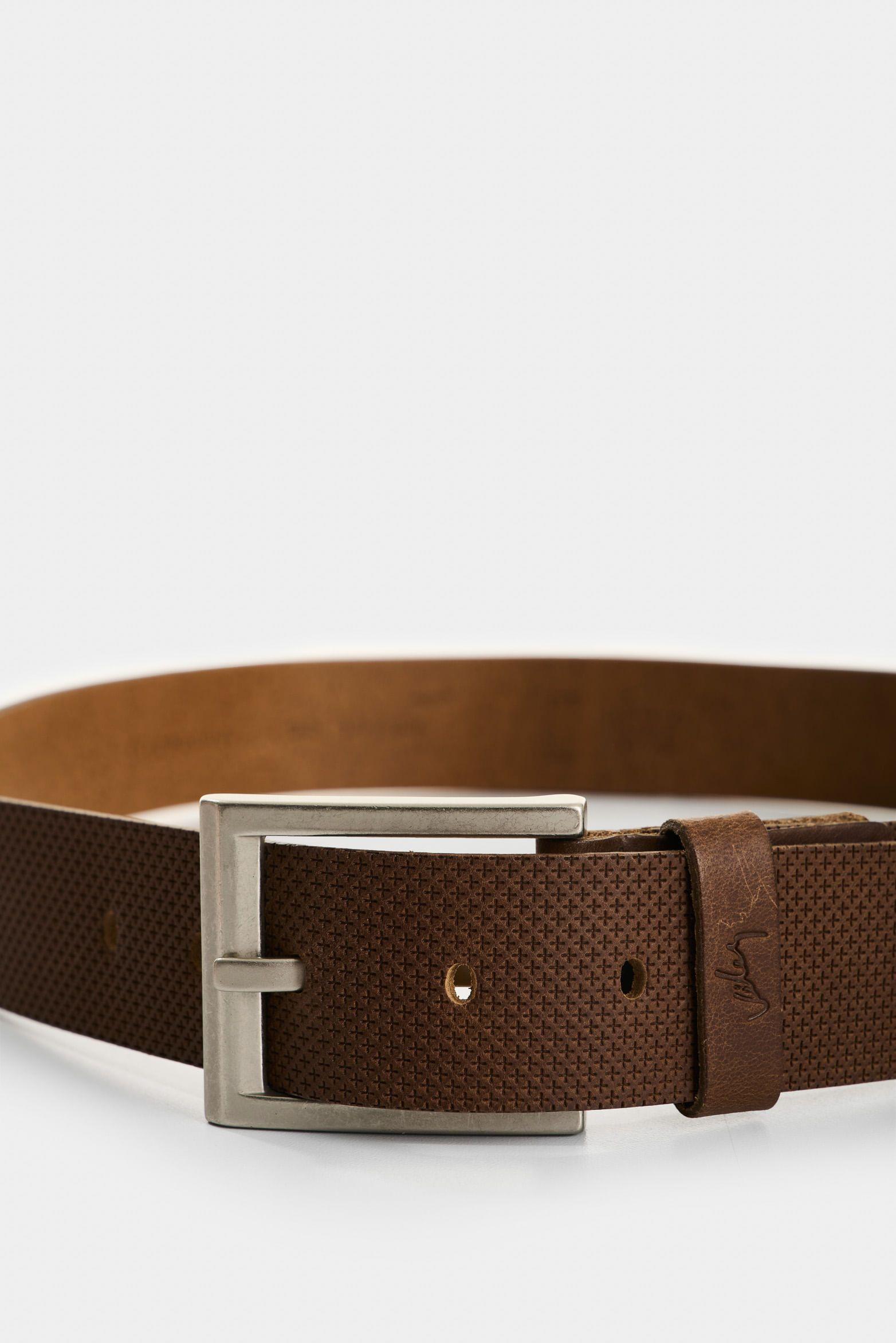 Vélez Cinturón Unifaz Kiat Cuero Hombre Grabado Placa Cruces Miel-3