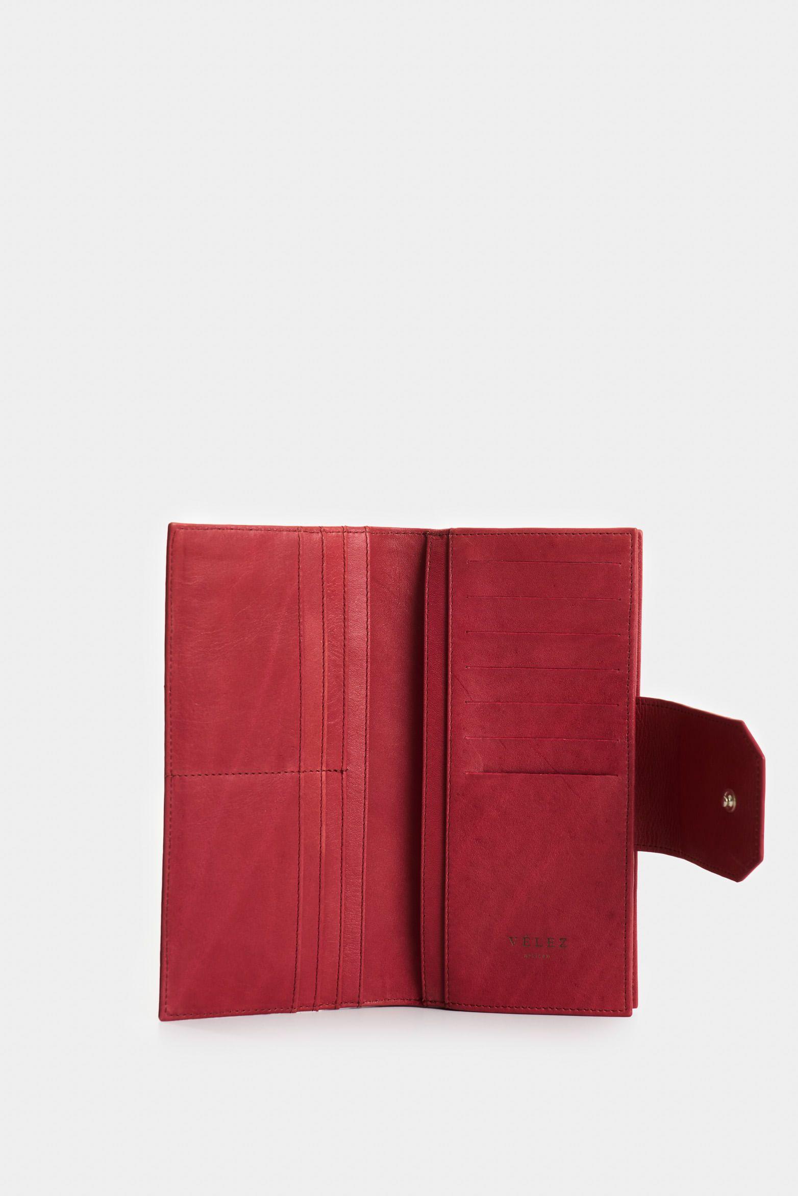 Vélez Billetera Porta Chequera De Cuero Para Mujer Jade Rojo-3