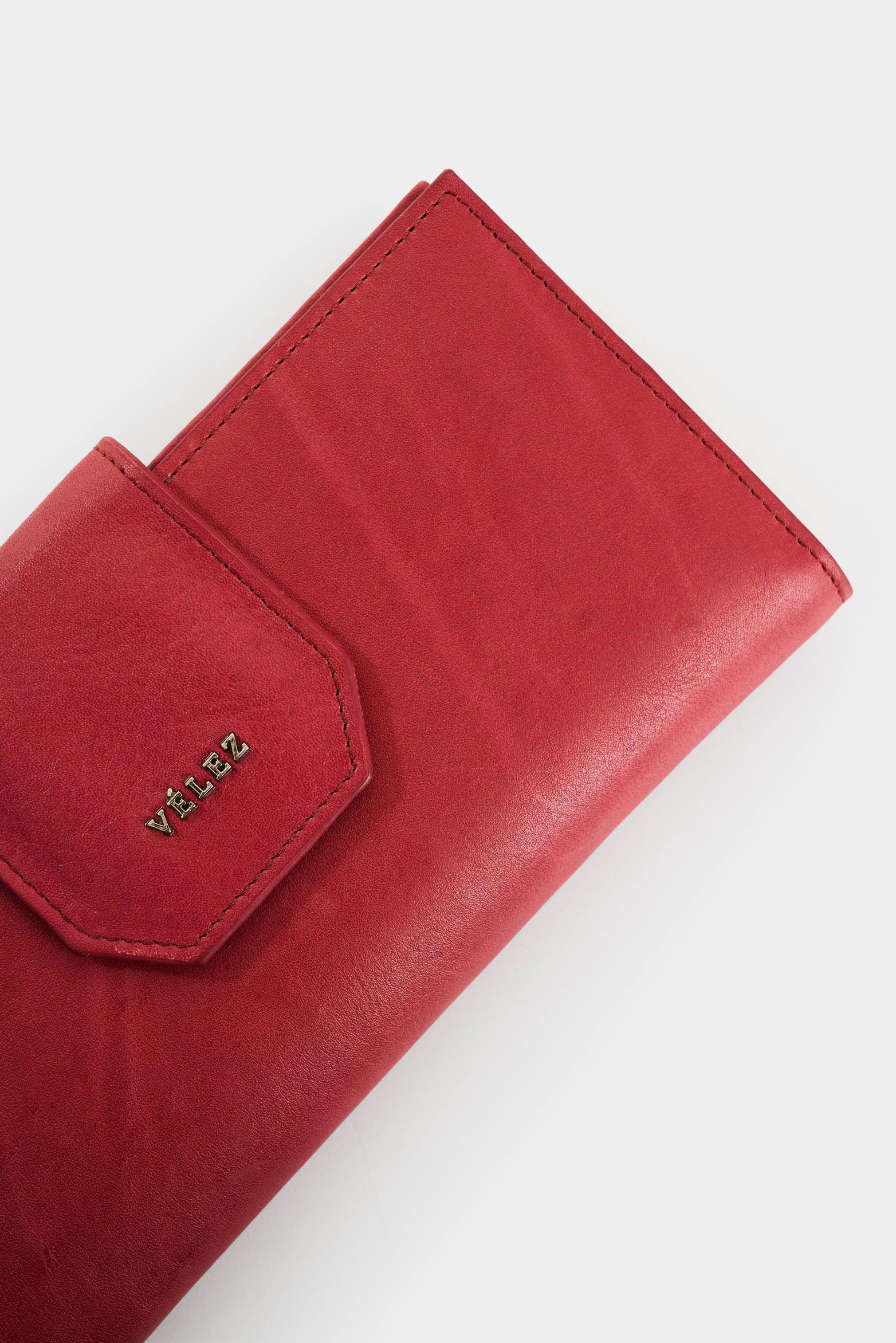 Vélez Billetera Porta Chequera De Cuero Para Mujer Jade Rojo-4